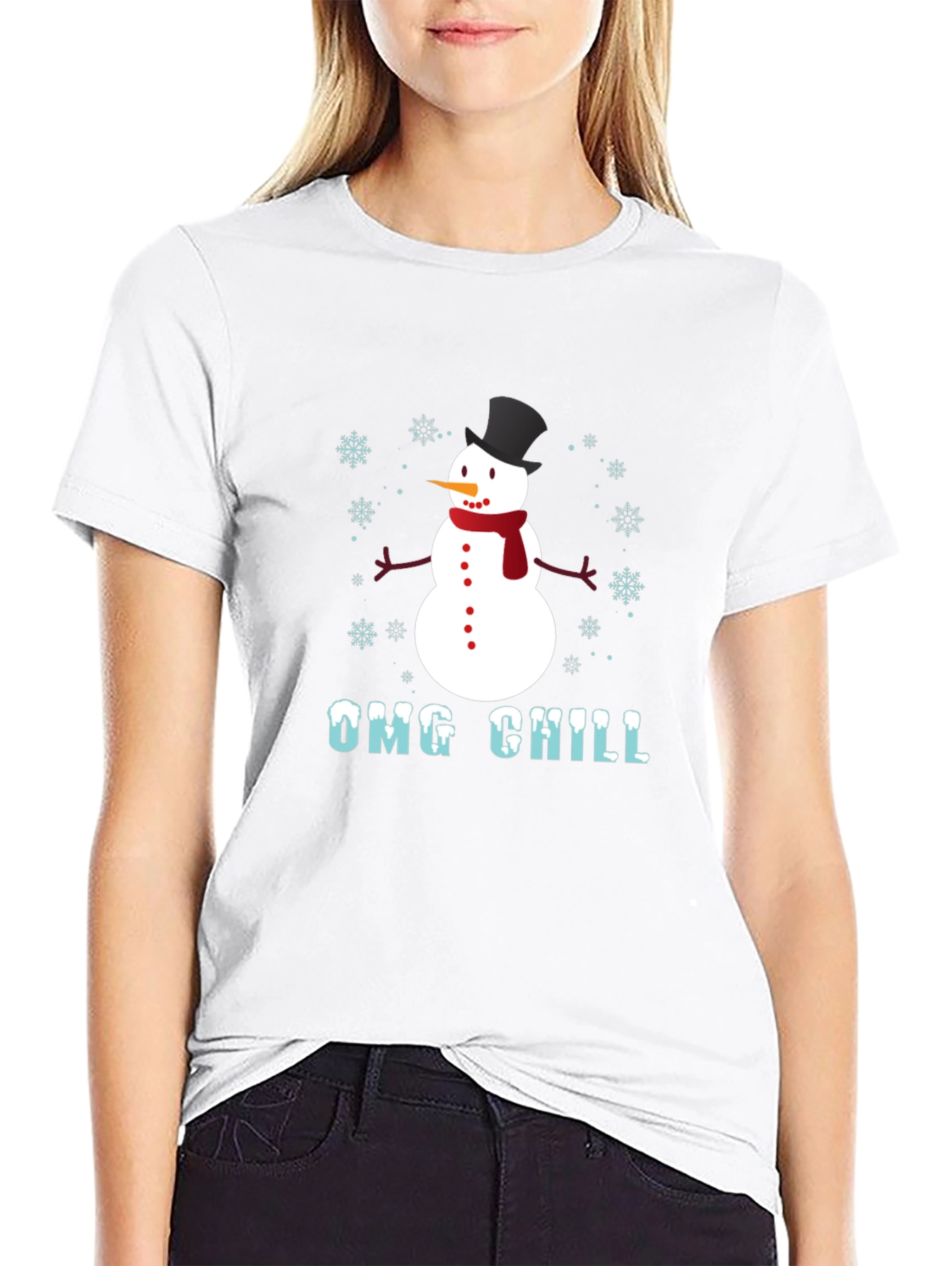 OMG Chill Snowman Graphic Tee - Winter Holiday Shirt