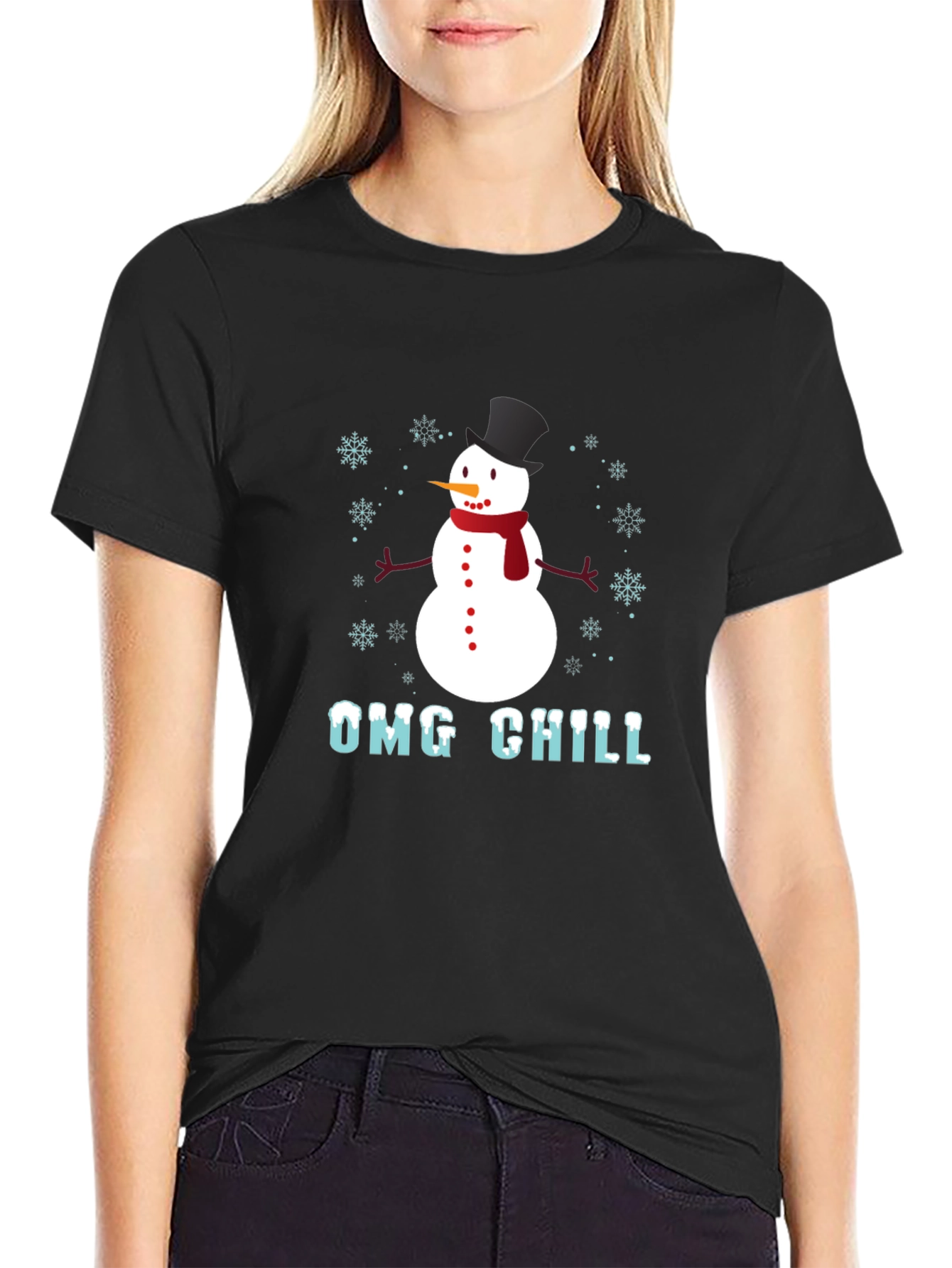 OMG Chill Snowman Graphic Tee - Winter Holiday Shirt
