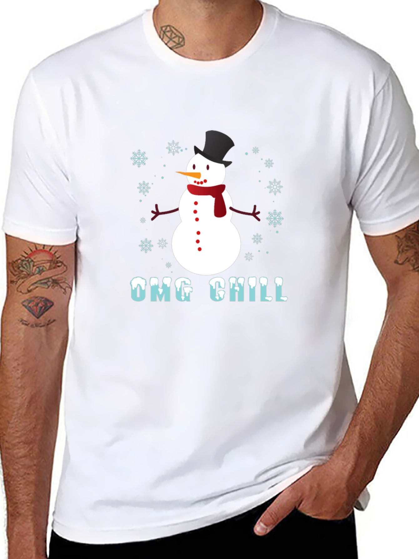 OMG Chill Snowman Graphic Tee - Winter Holiday Shirt