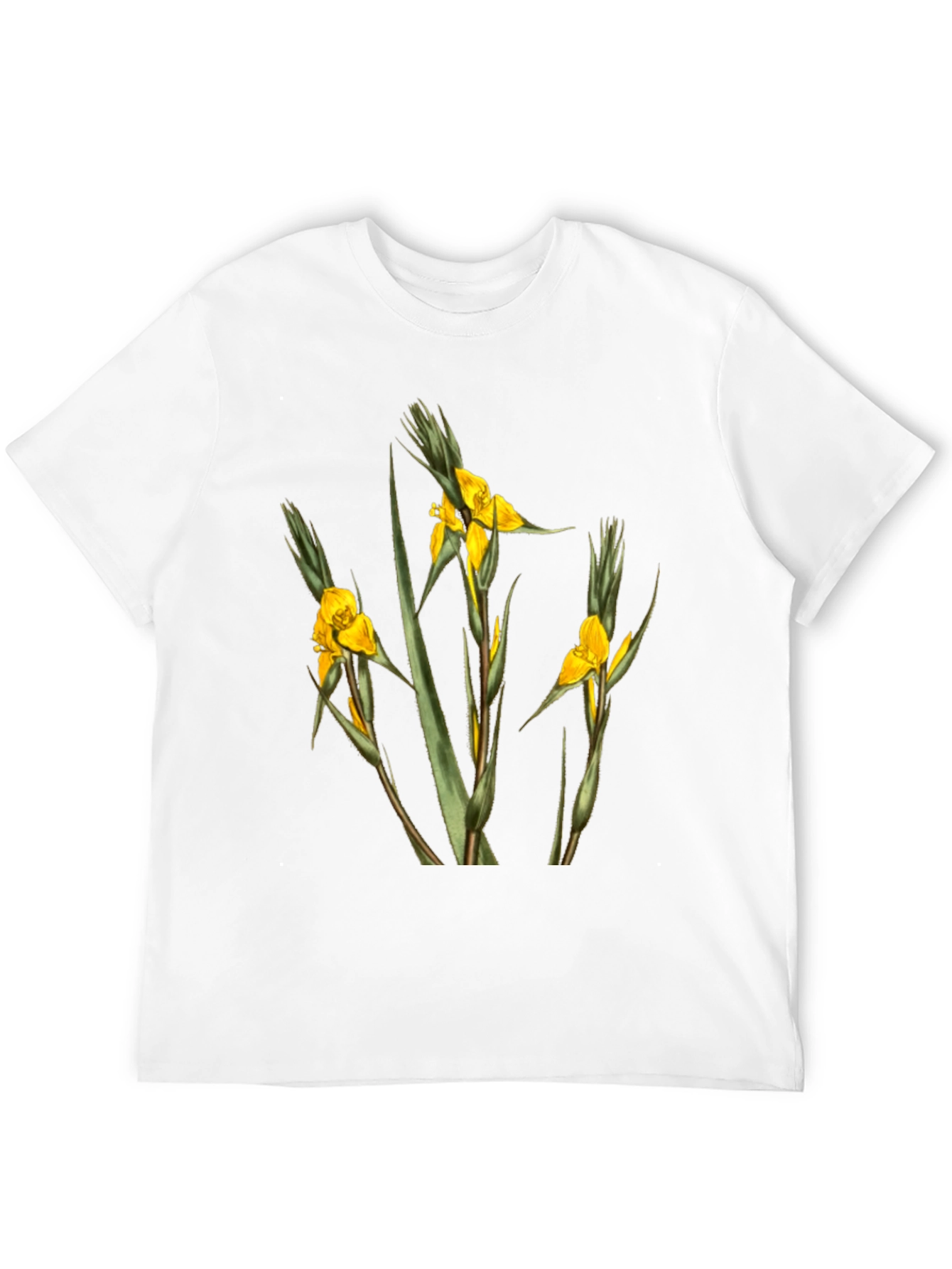 Botanical Yellow Flower Graphic Black T-Shirt