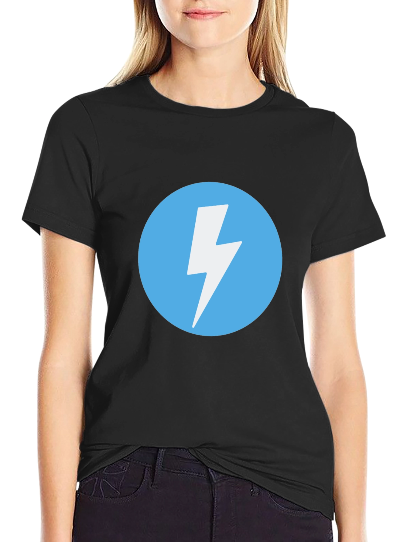 Black T-Shirt with Lightning Bolt Circle Graphic