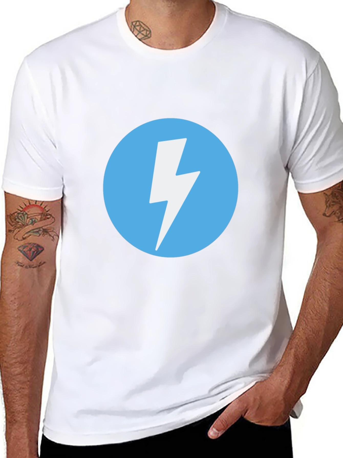 Black T-Shirt with Lightning Bolt Circle Graphic