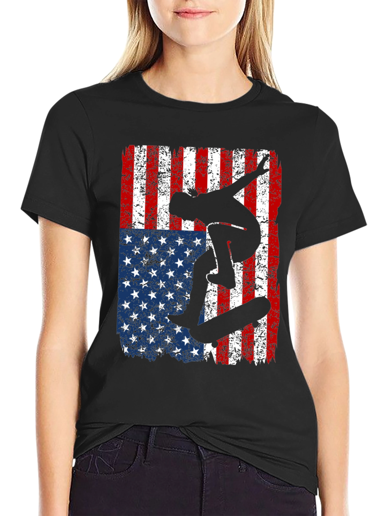 Skateboarder American Flag Graphic T-Shirt