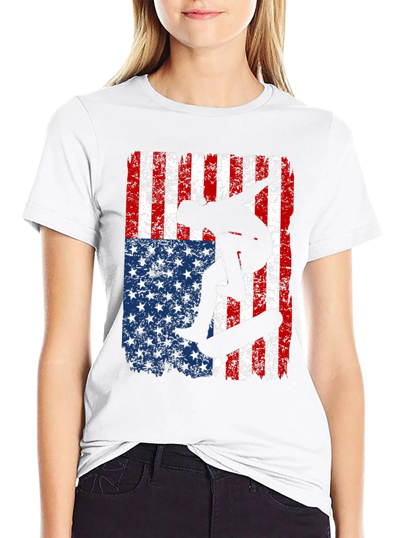 Skateboarder American Flag Graphic T-Shirt