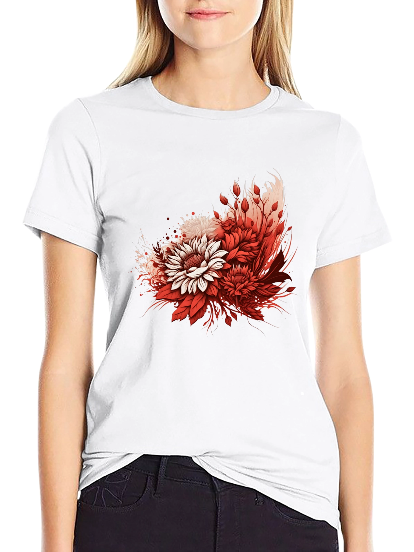 Floral Graphic Print Black T-Shirt