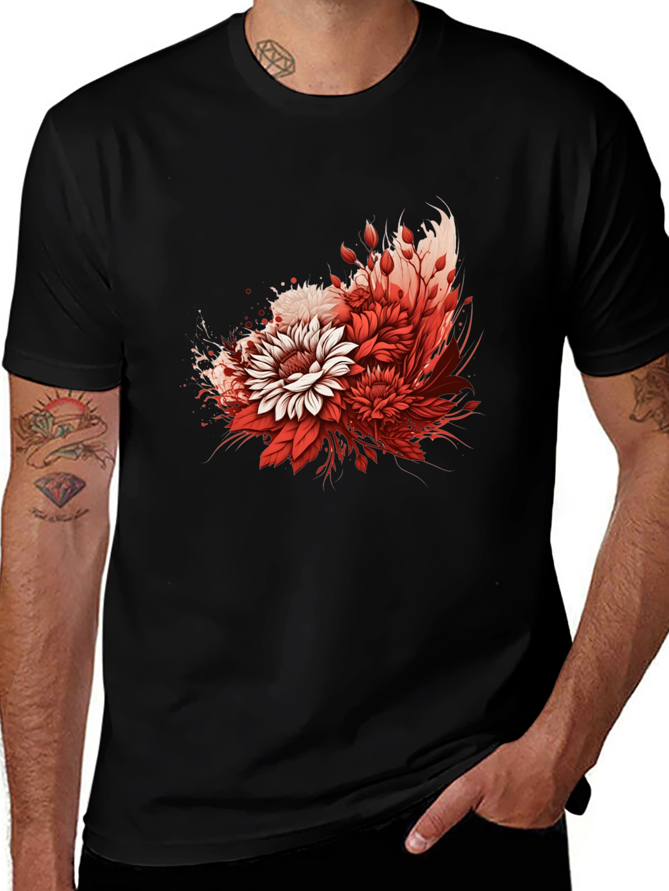 Floral Graphic Print Black T-Shirt