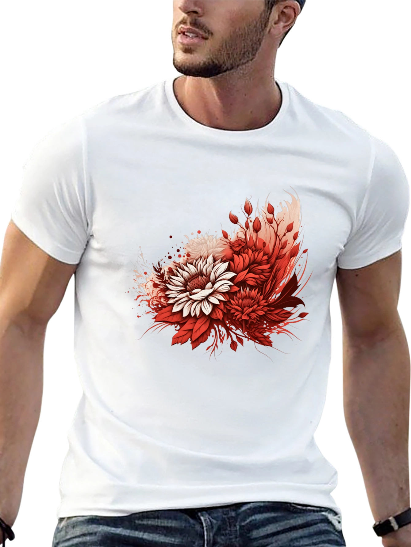 Floral Graphic Print Black T-Shirt