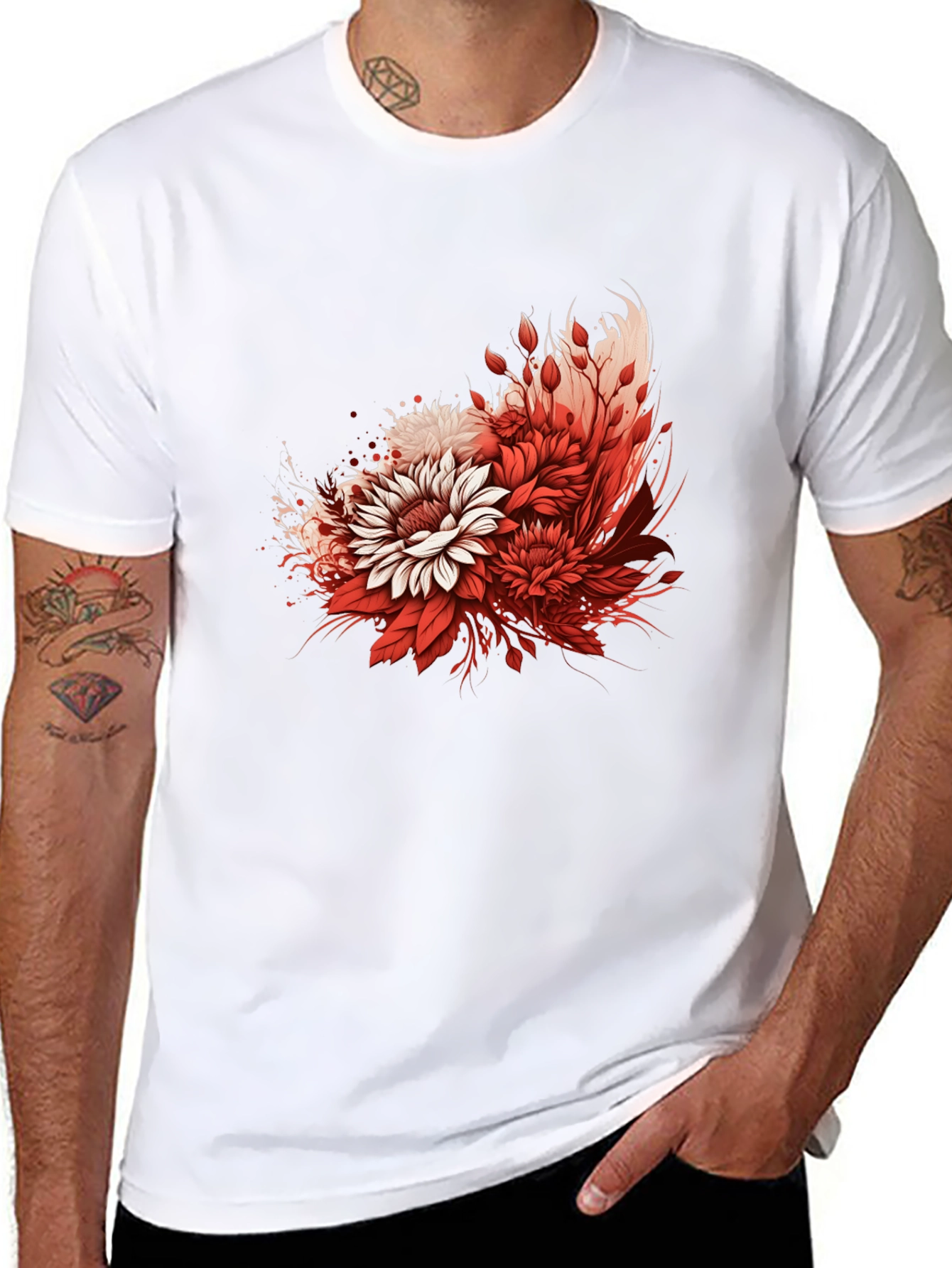 Floral Graphic Print Black T-Shirt