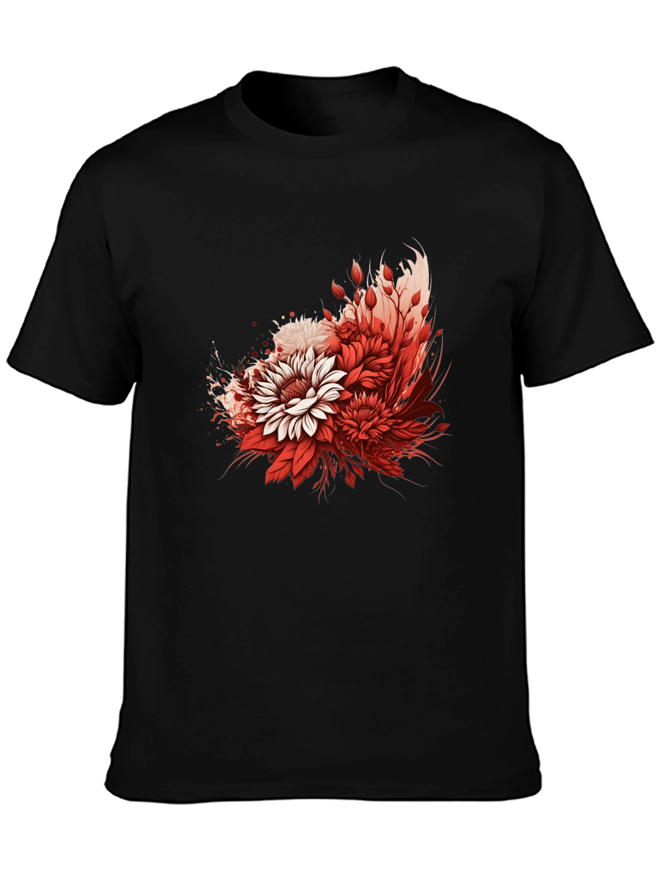 Floral Graphic Print Black T-Shirt