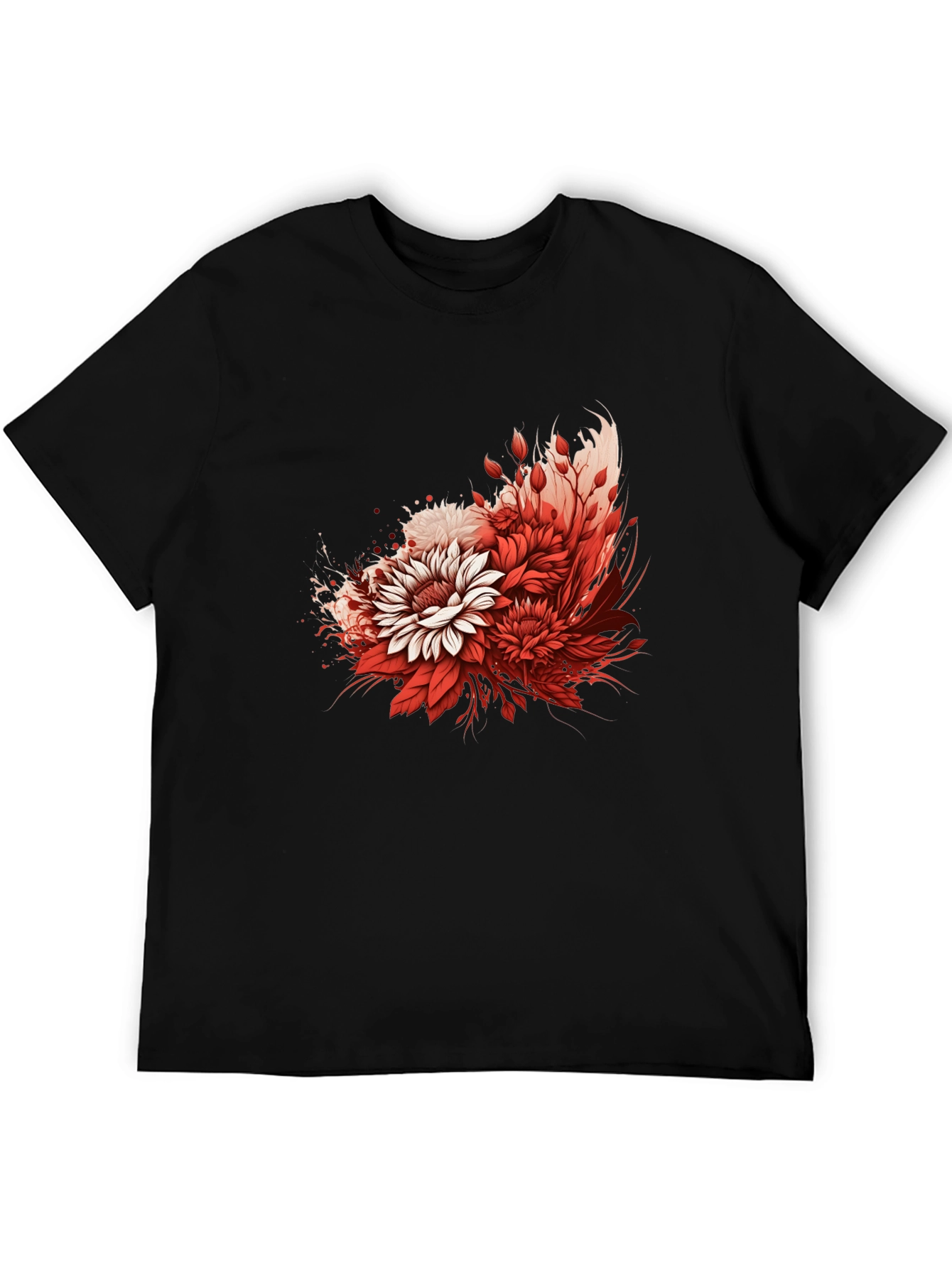 Floral Graphic Print Black T-Shirt