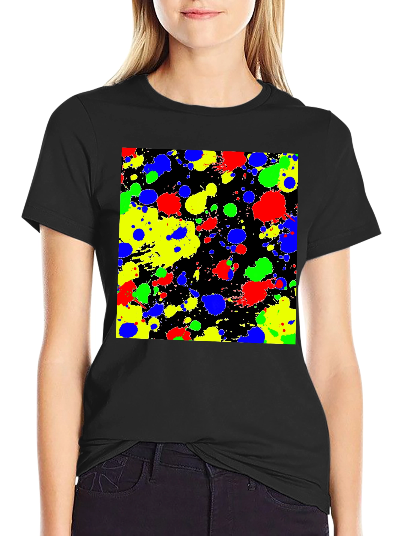 Abstract Splatter Print Black T-Shirt