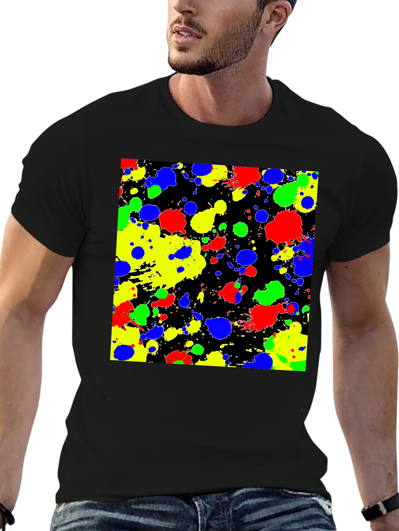 Abstract Splatter Print Black T-Shirt