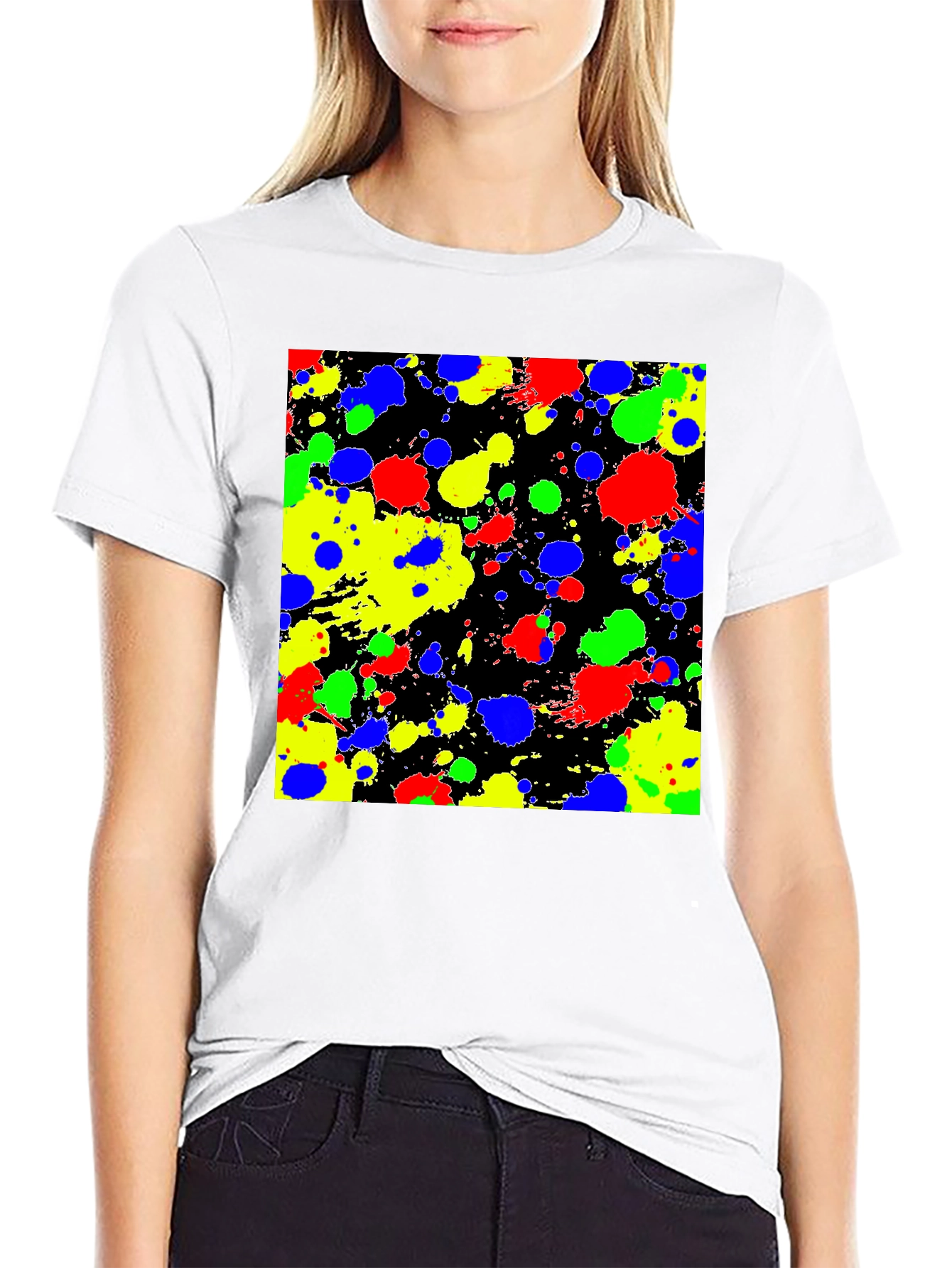 Abstract Splatter Print Black T-Shirt