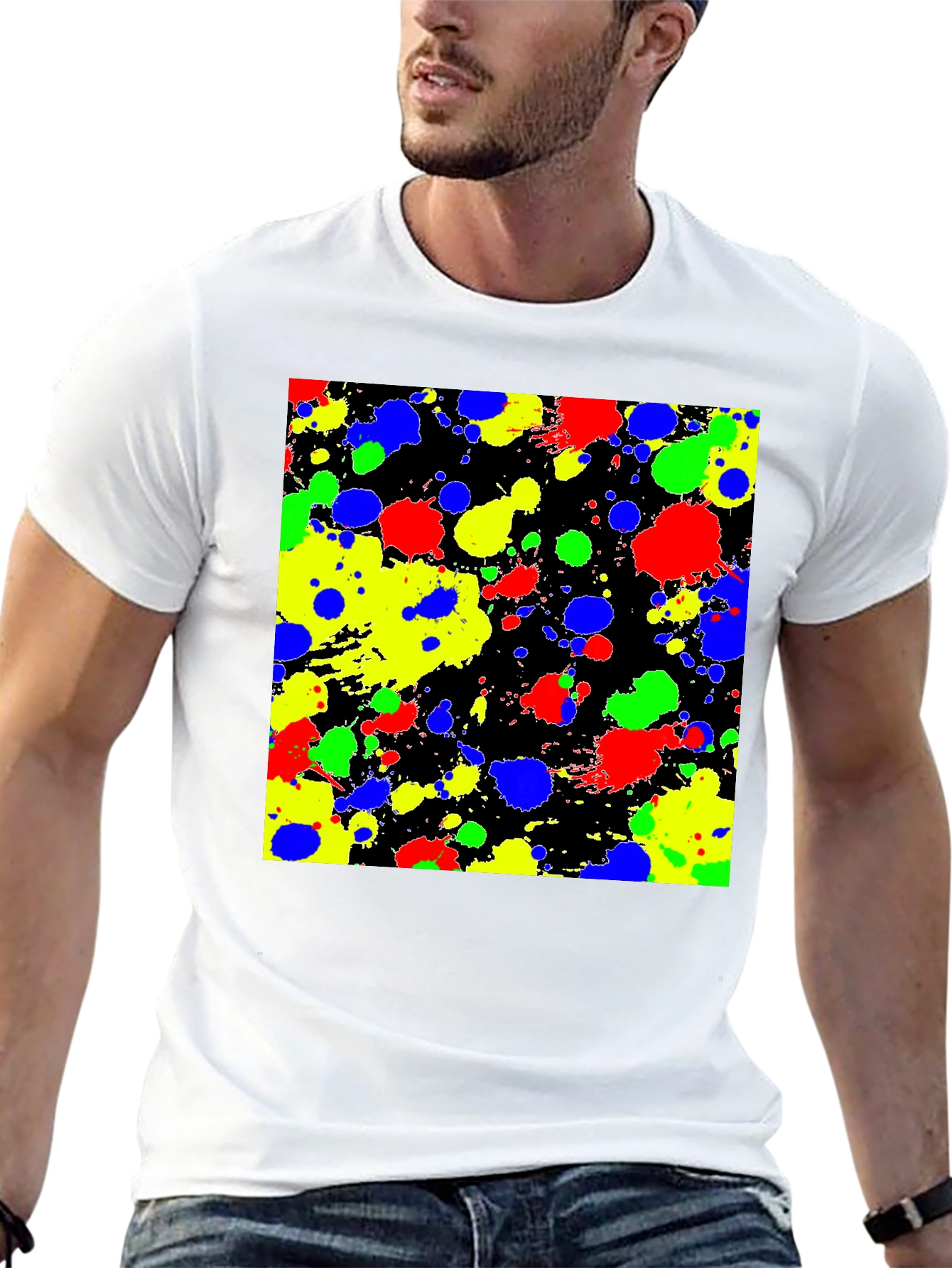 Abstract Splatter Print Black T-Shirt