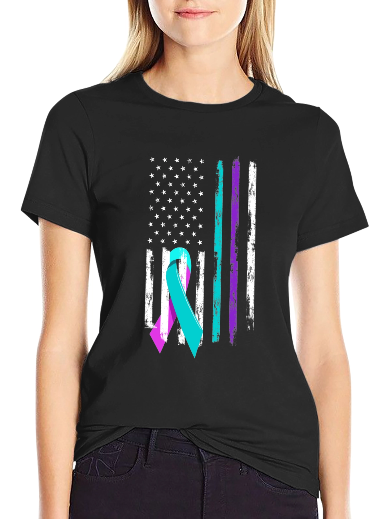Awareness Ribbon Flag Graphic Tee - Black