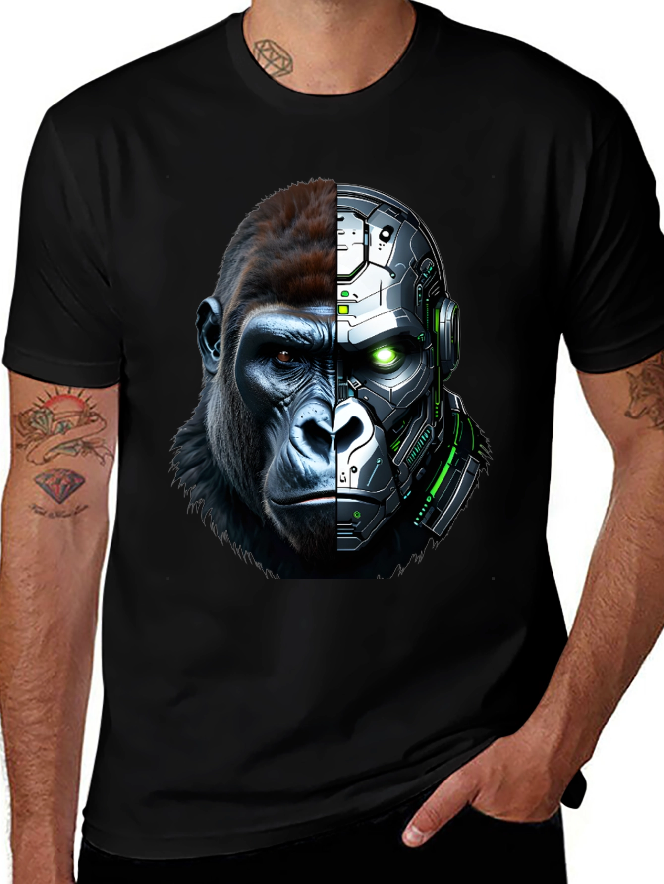 Cyber Gorilla Graphic T-Shirt - Futuristic Ape Design