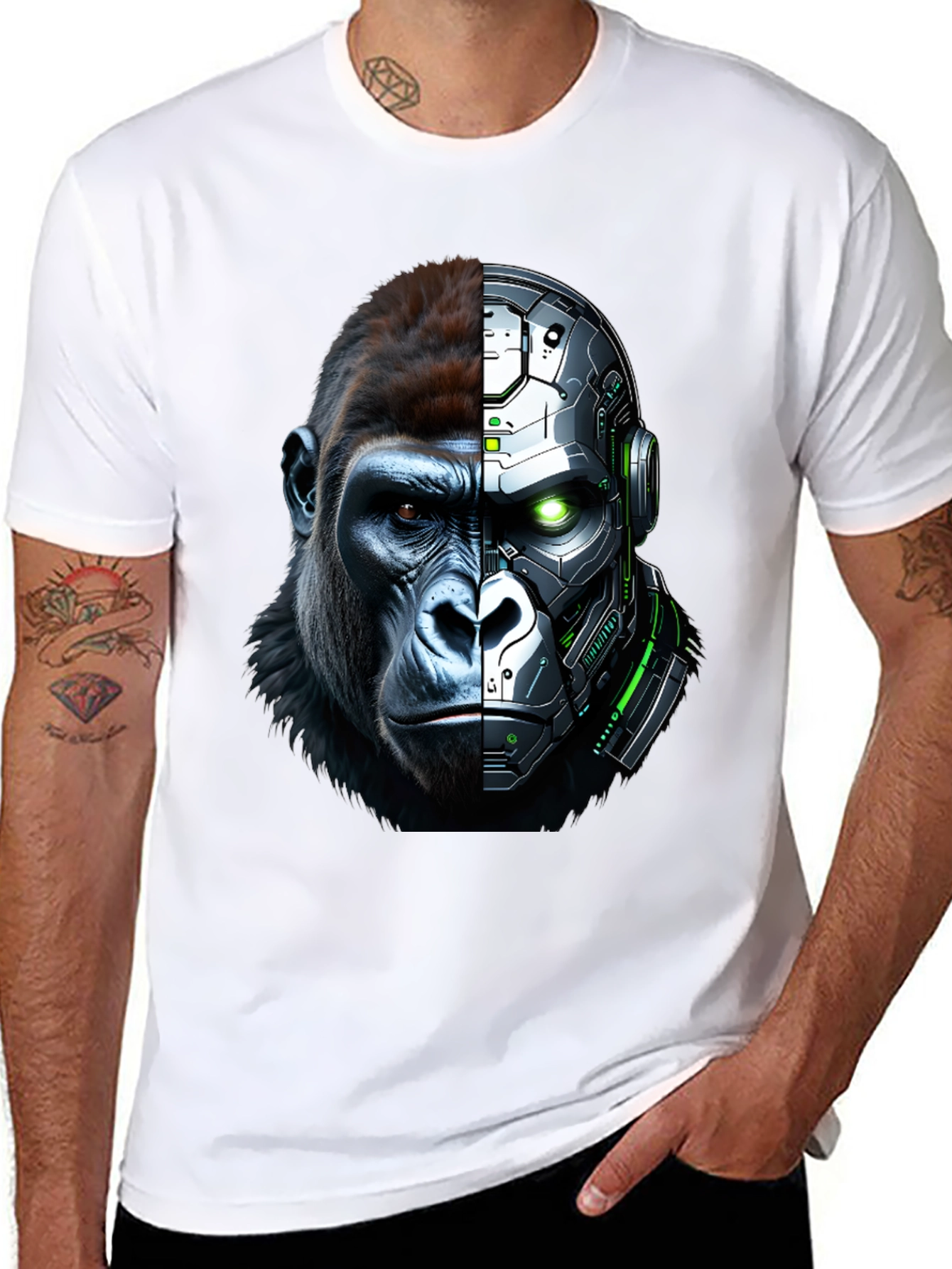 Cyber Gorilla Graphic T-Shirt - Futuristic Ape Design