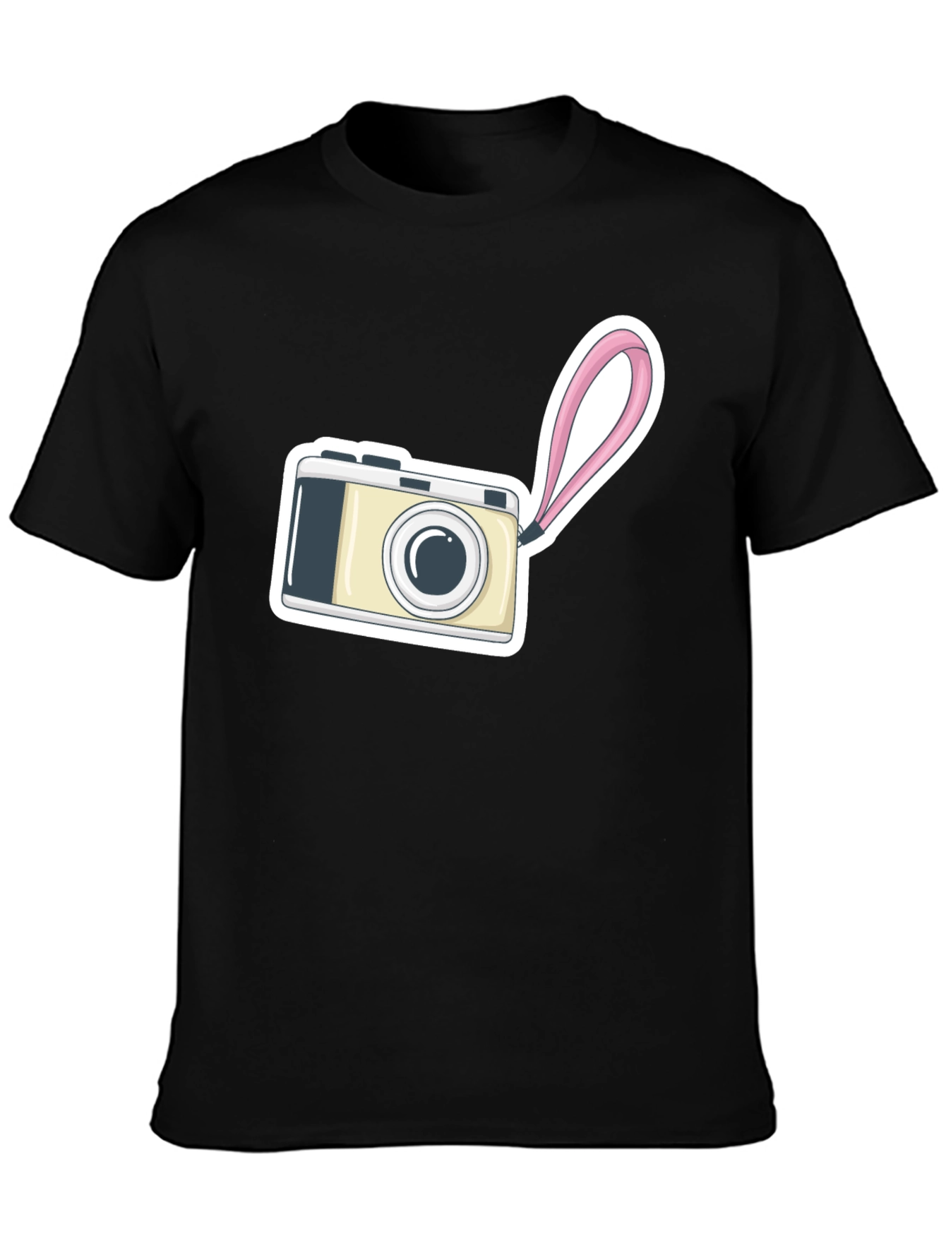 Black T-Shirt with Camera Graphic Print