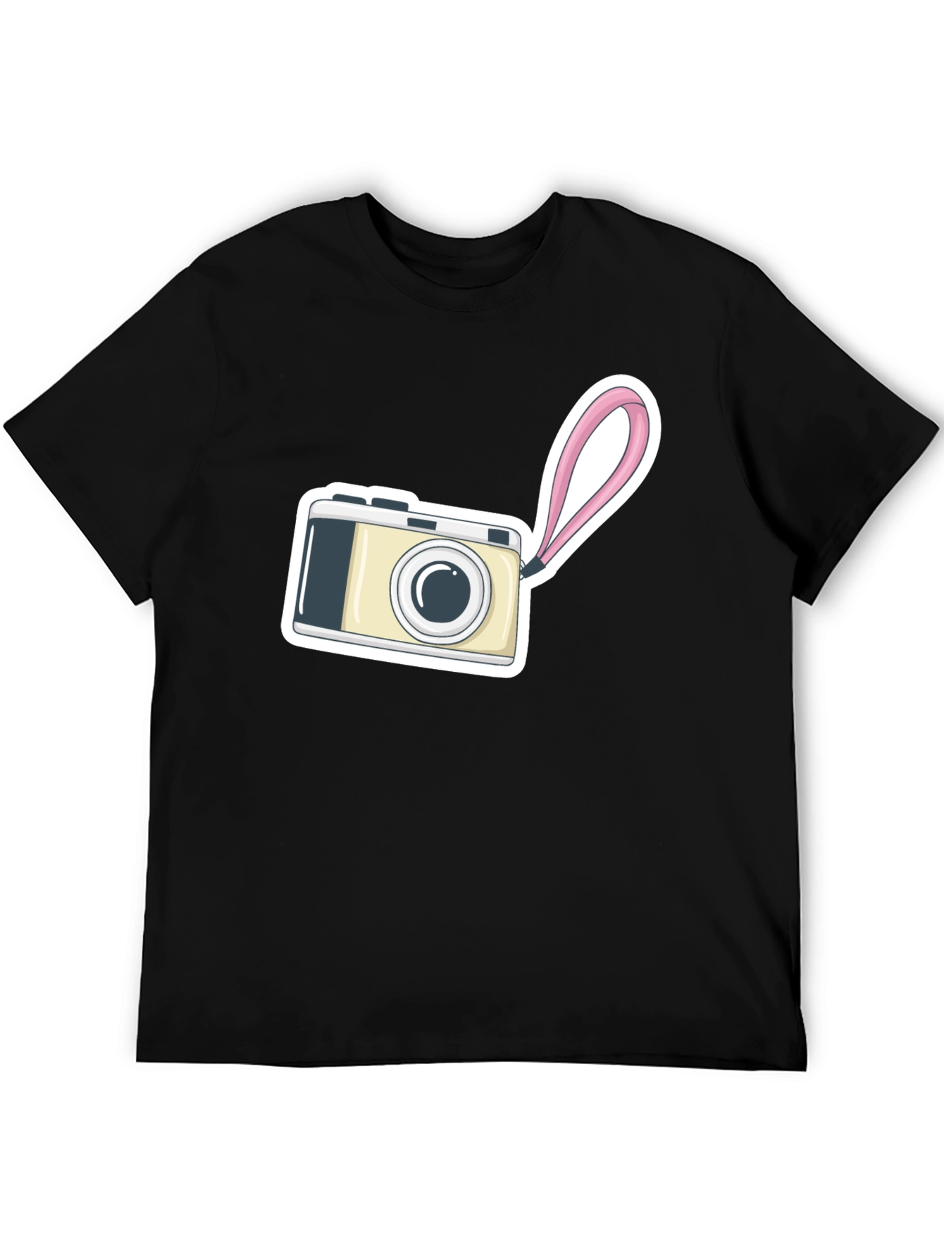 Black T-Shirt with Camera Graphic Print