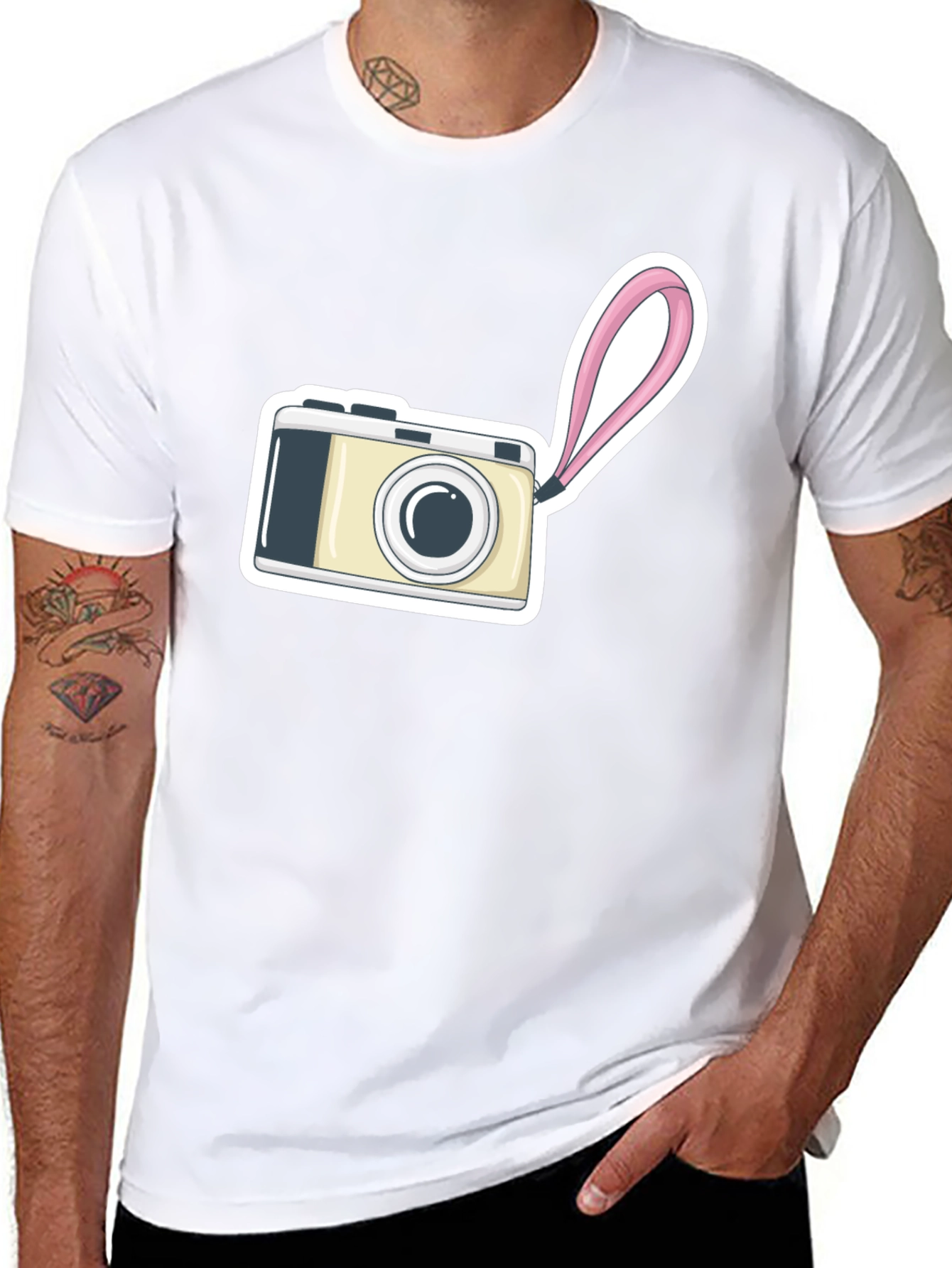 Black T-Shirt with Camera Graphic Print