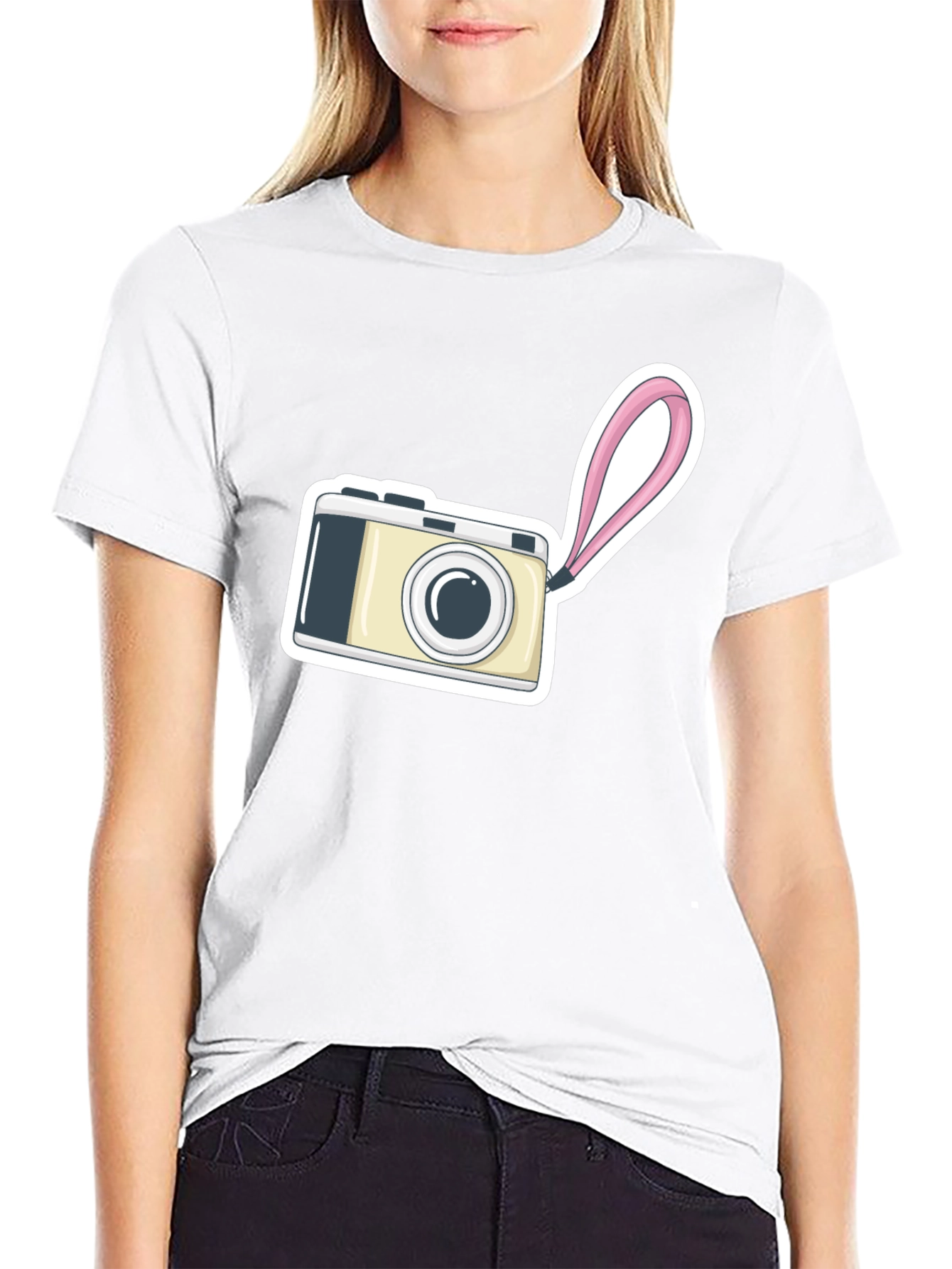 Black T-Shirt with Camera Graphic Print