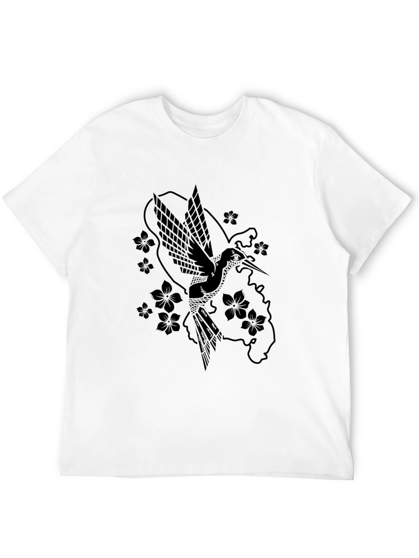 Hummingbird & Flower Graphic Black T-Shirt