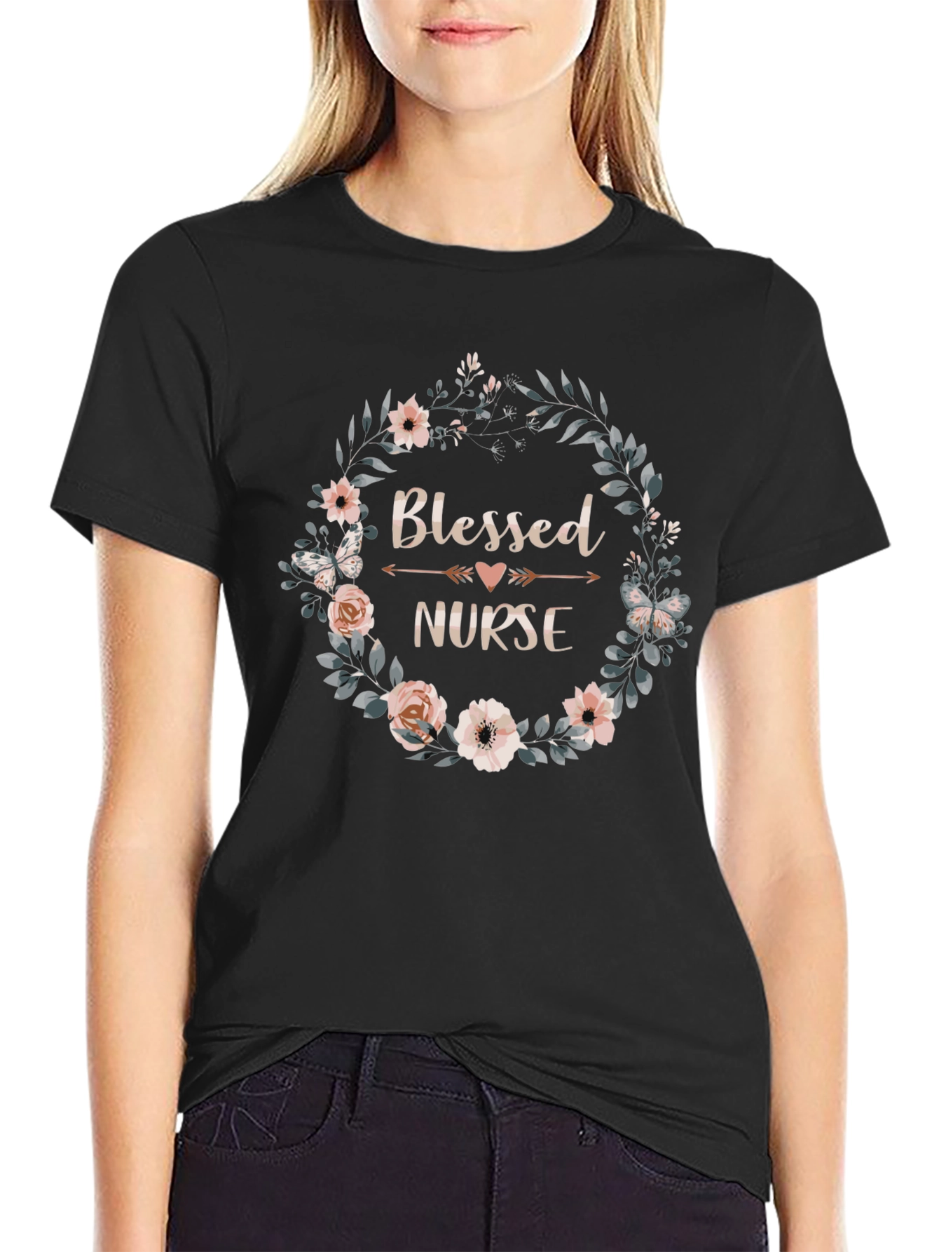 Blessed Nurse Floral Wreath T-Shirt