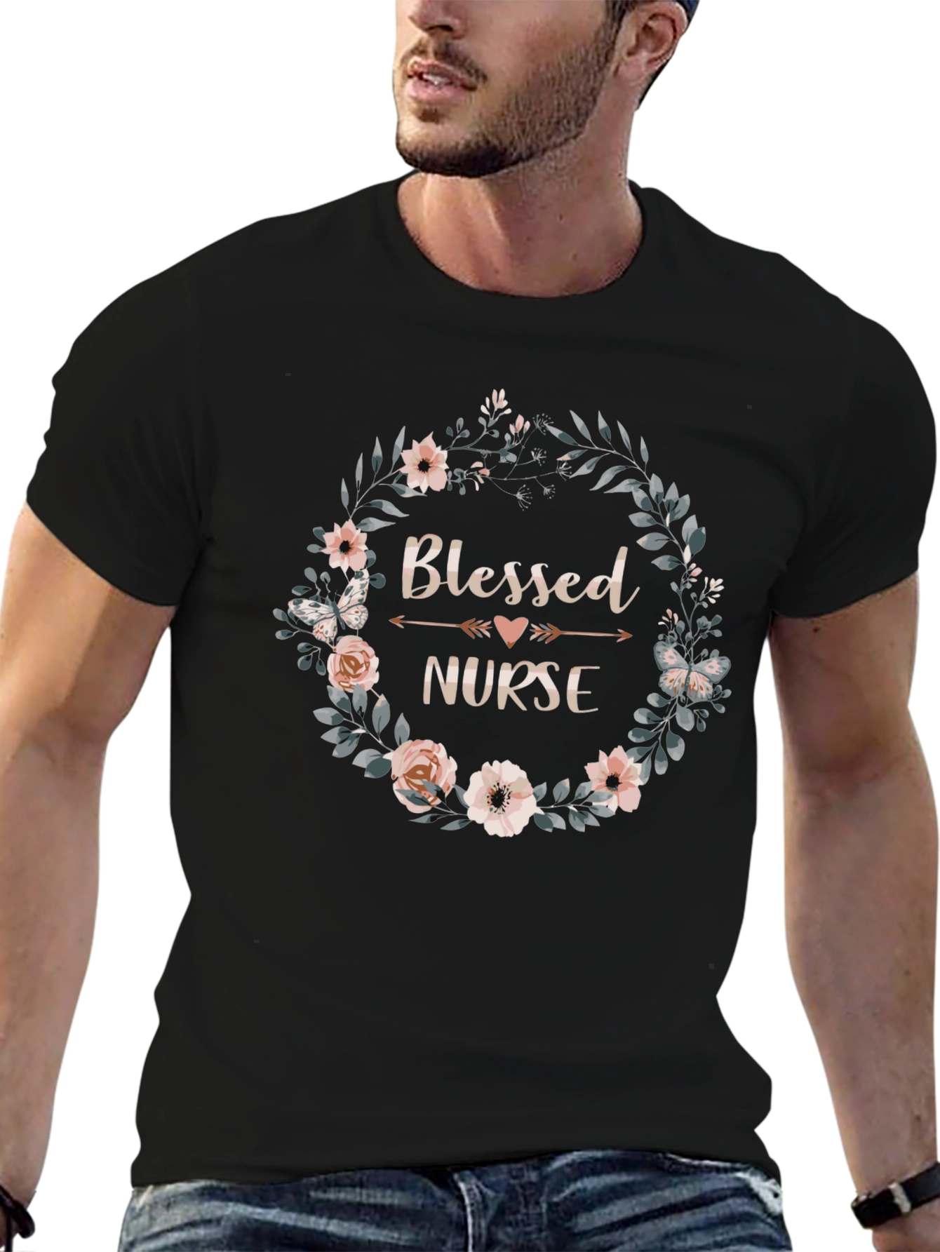 Blessed Nurse Floral Wreath T-Shirt