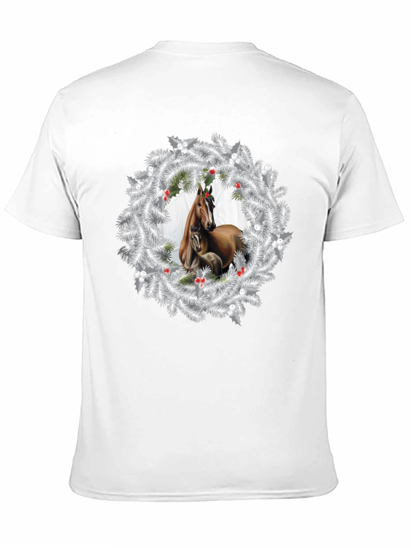 Horse Christmas Wreath Black T-Shirt