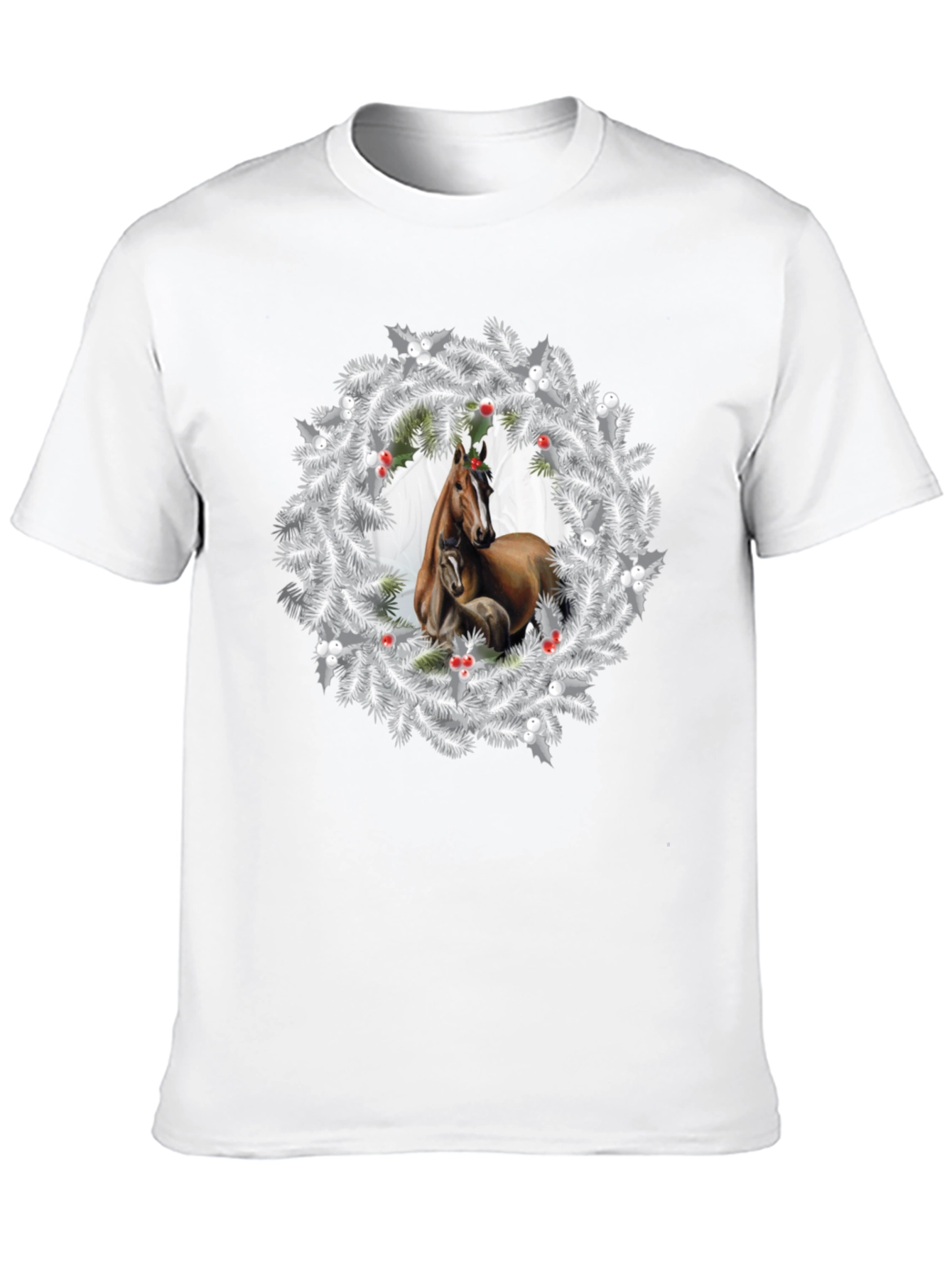 Horse Christmas Wreath Black T-Shirt