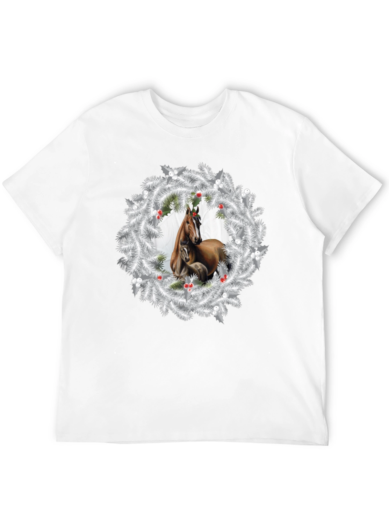 Horse Christmas Wreath Black T-Shirt