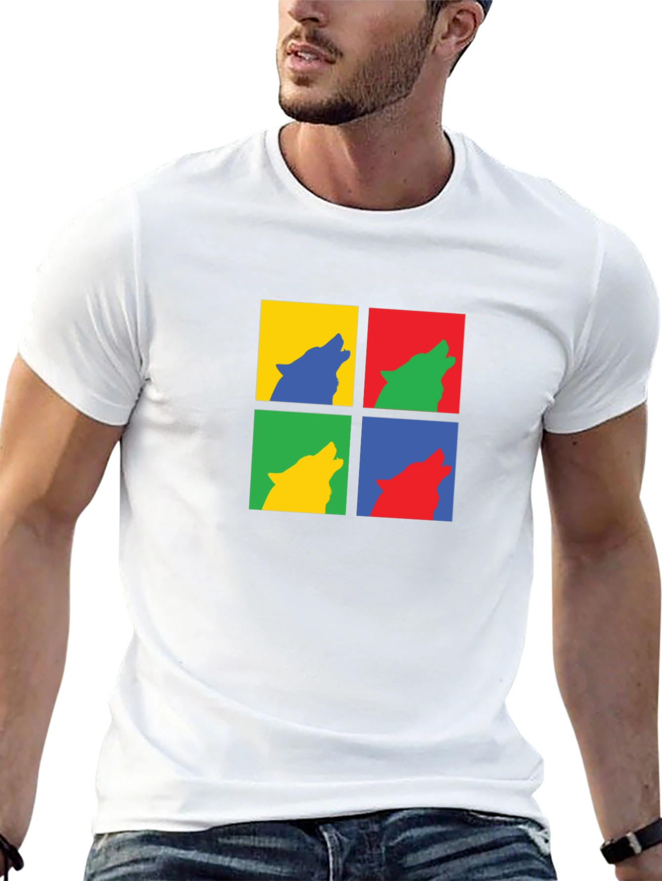Wolf Pop Art Black T-Shirt - Modern Graphic Tee