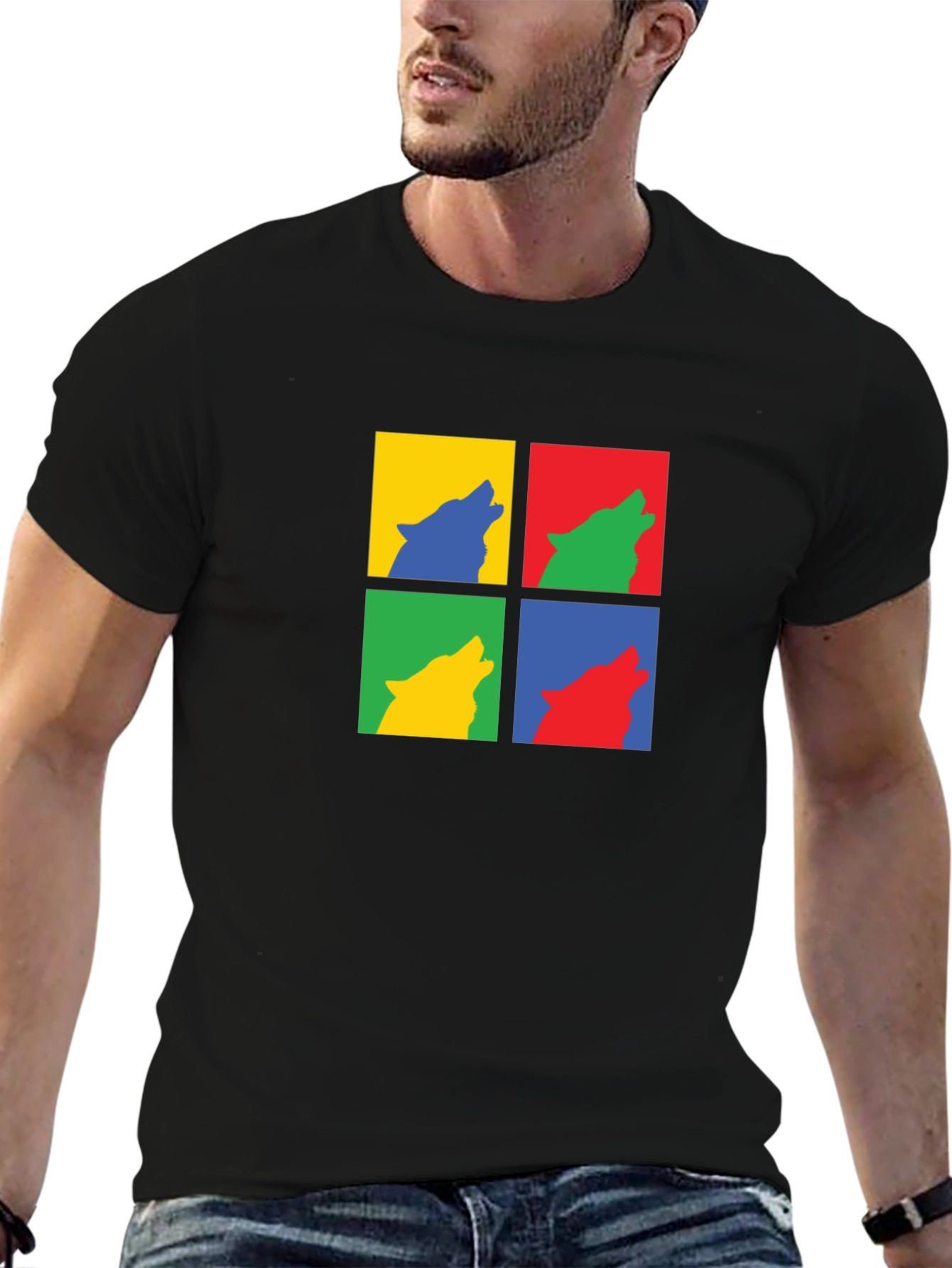Wolf Pop Art Black T-Shirt - Modern Graphic Tee