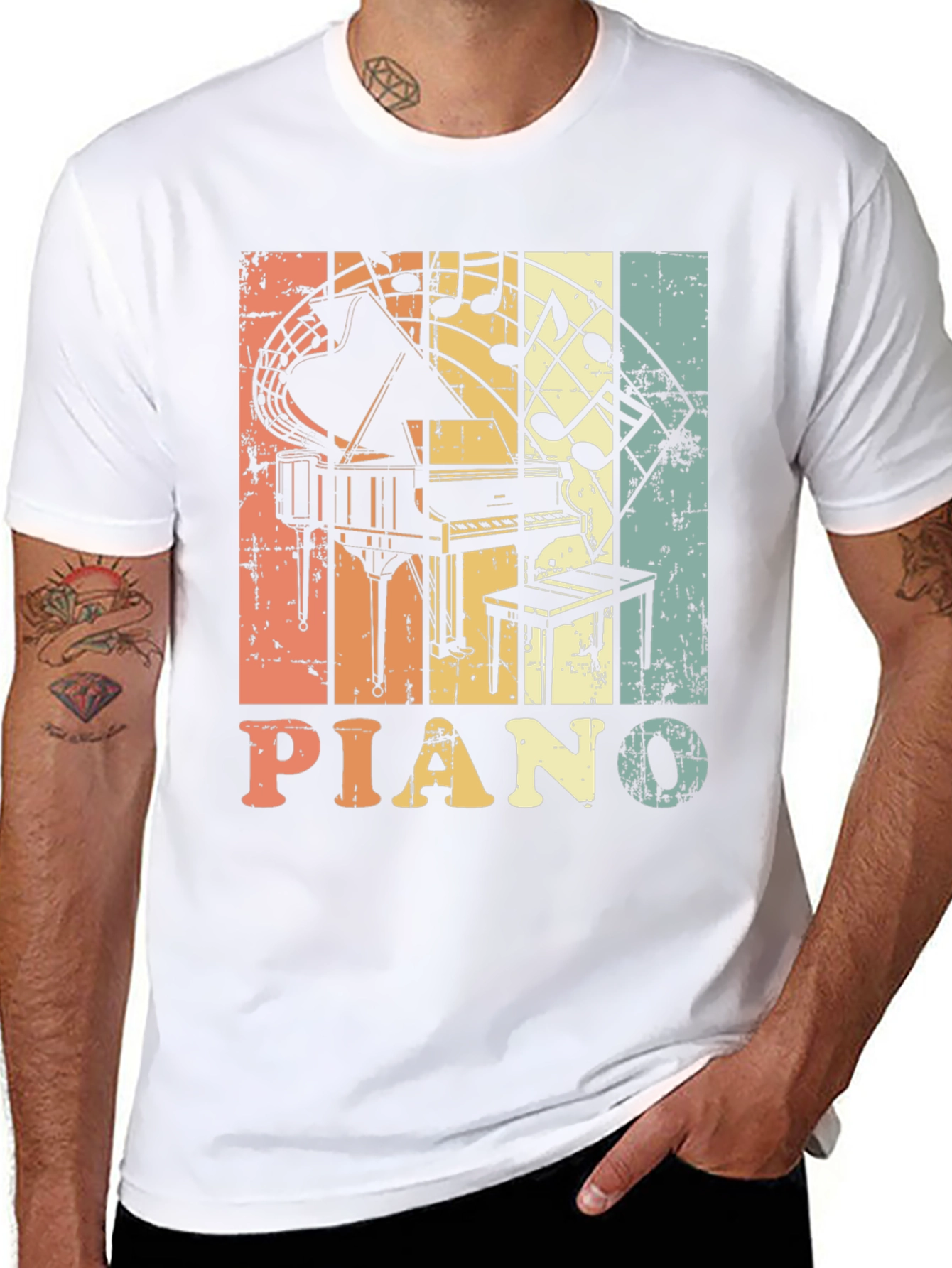 Retro Piano Music Notes Graphic T-Shirt
