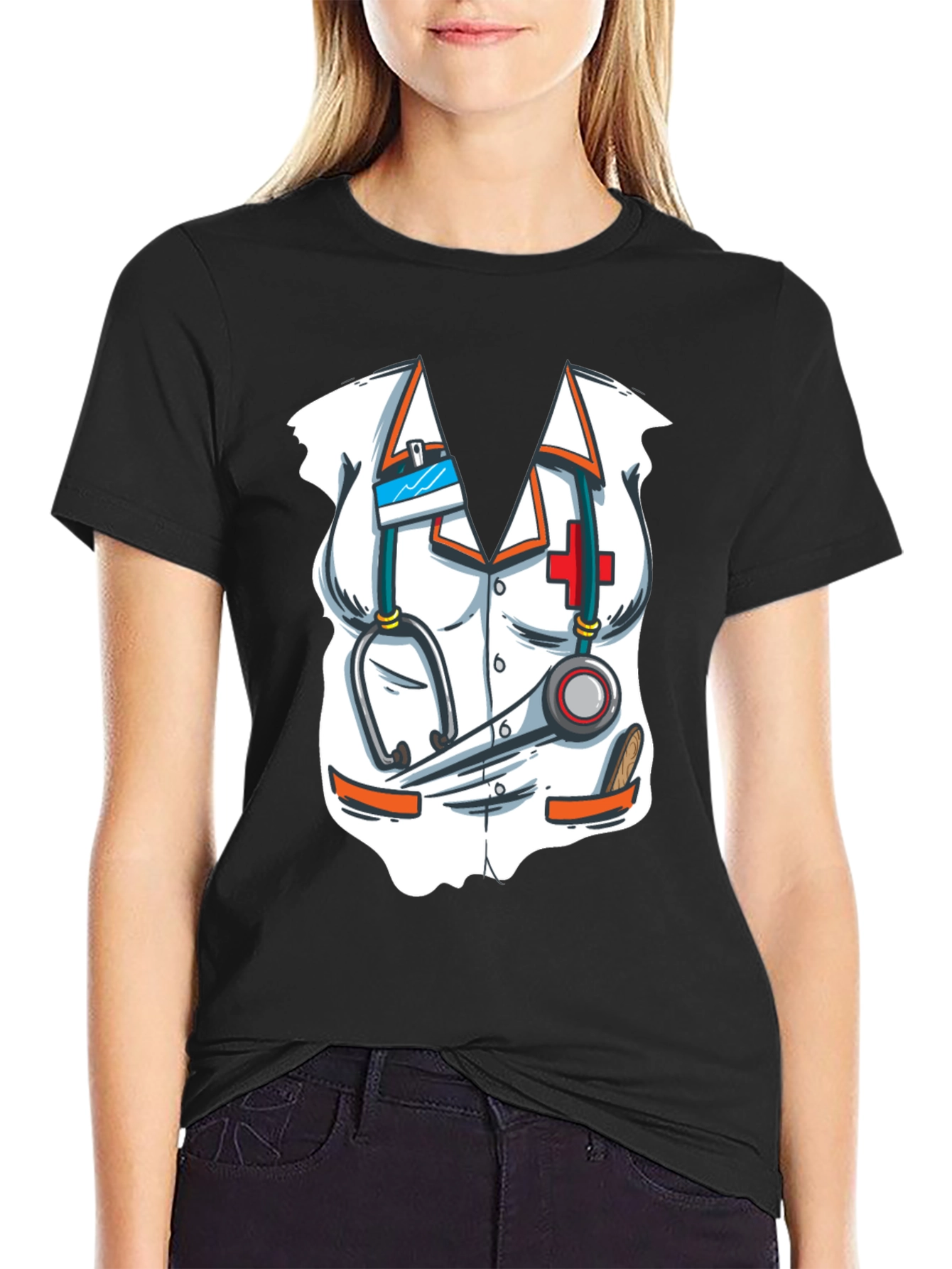 Novelty Doctor Costume Graphic Print T-Shirt