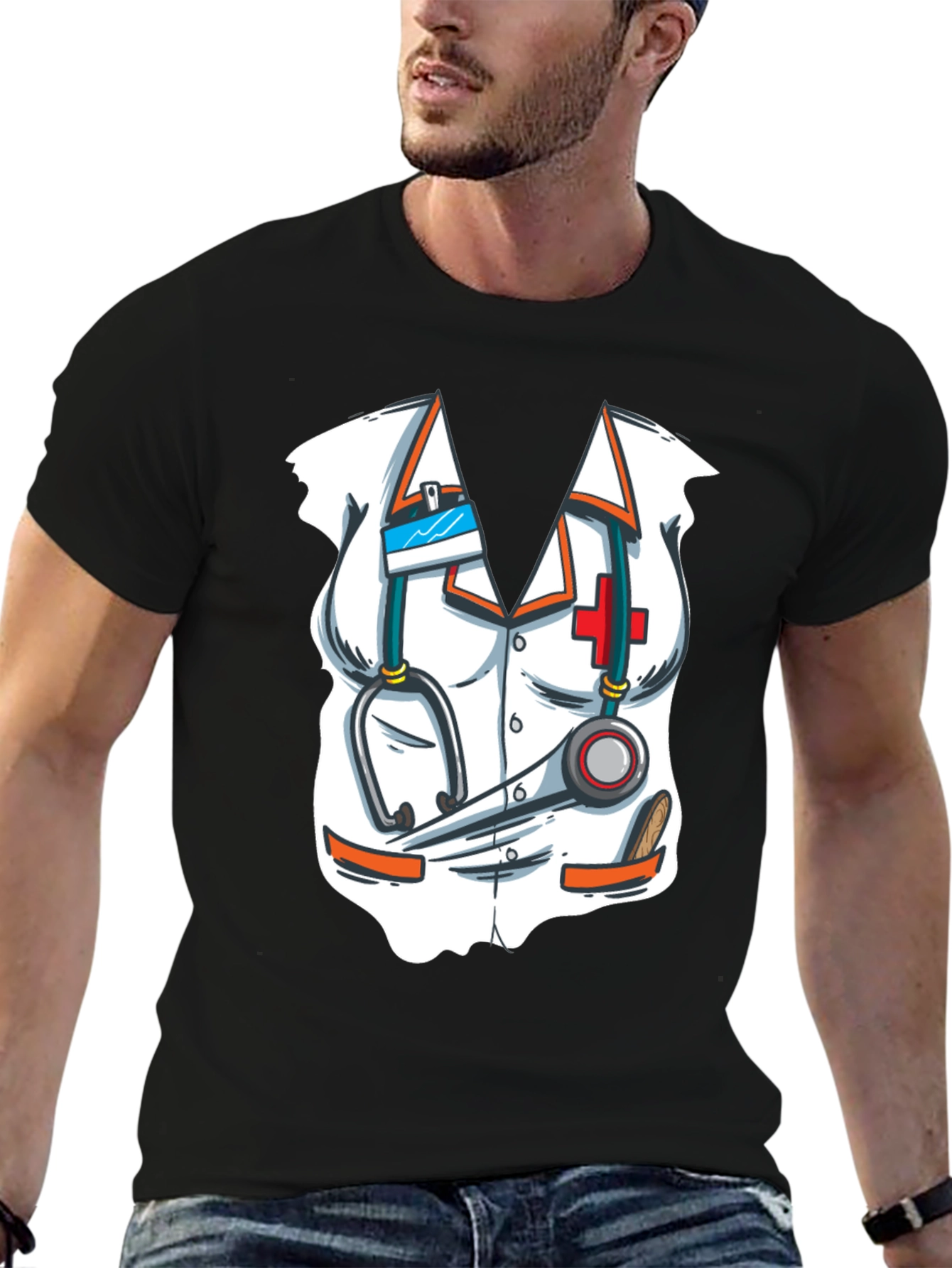 Novelty Doctor Costume Graphic Print T-Shirt