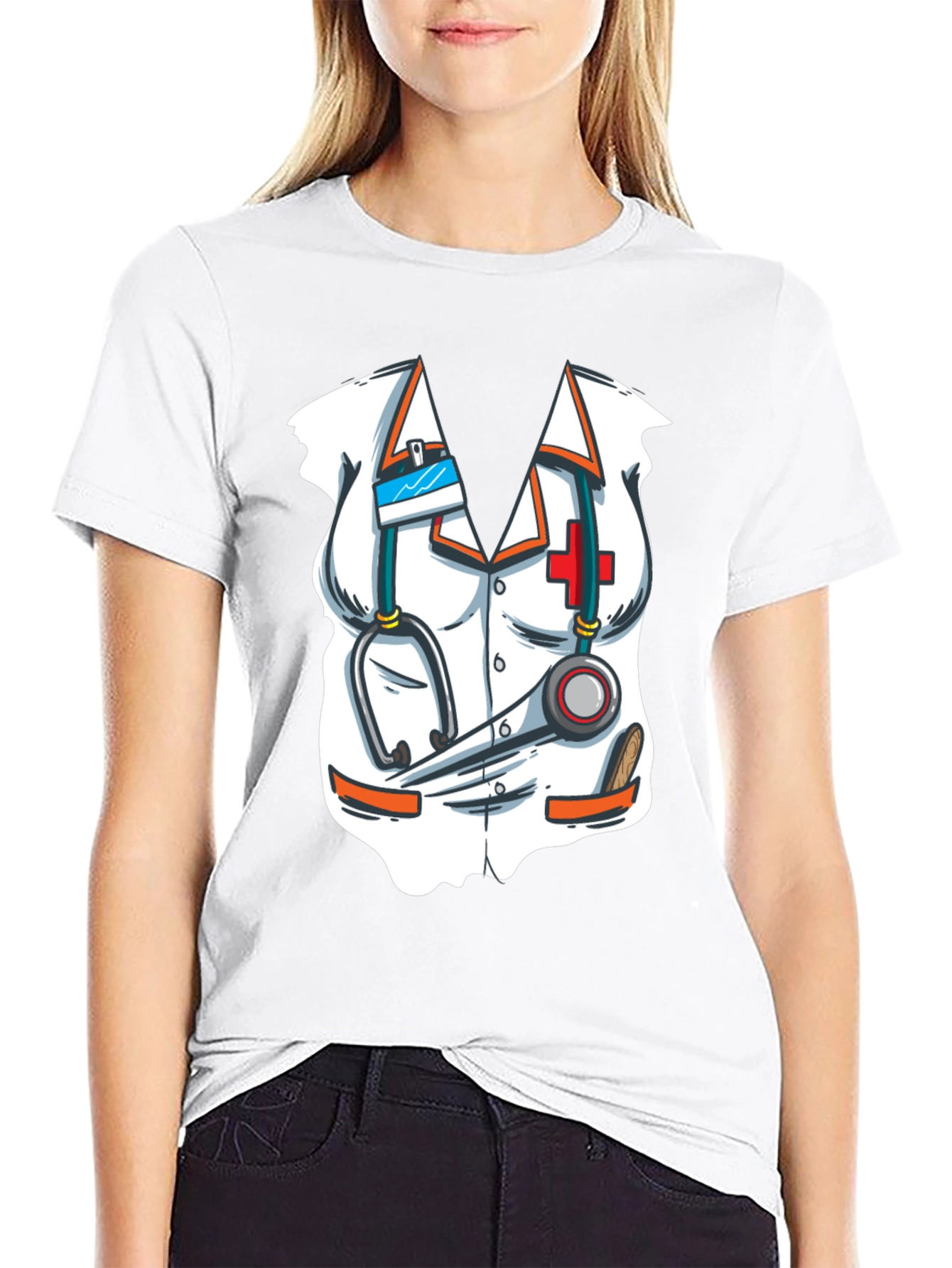 Novelty Doctor Costume Graphic Print T-Shirt