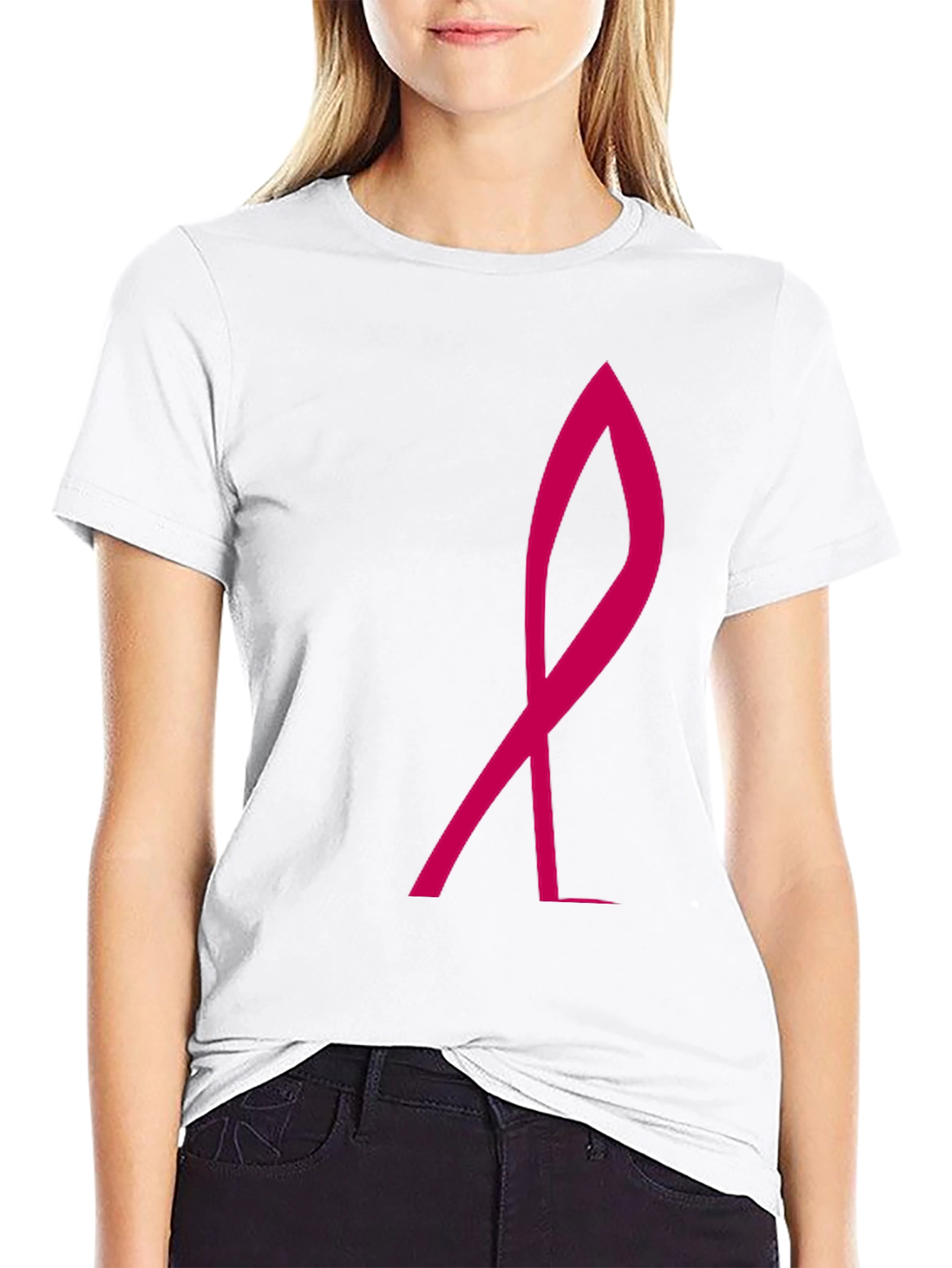 Stylish Black Tee with Pink Ribbon Graphic
