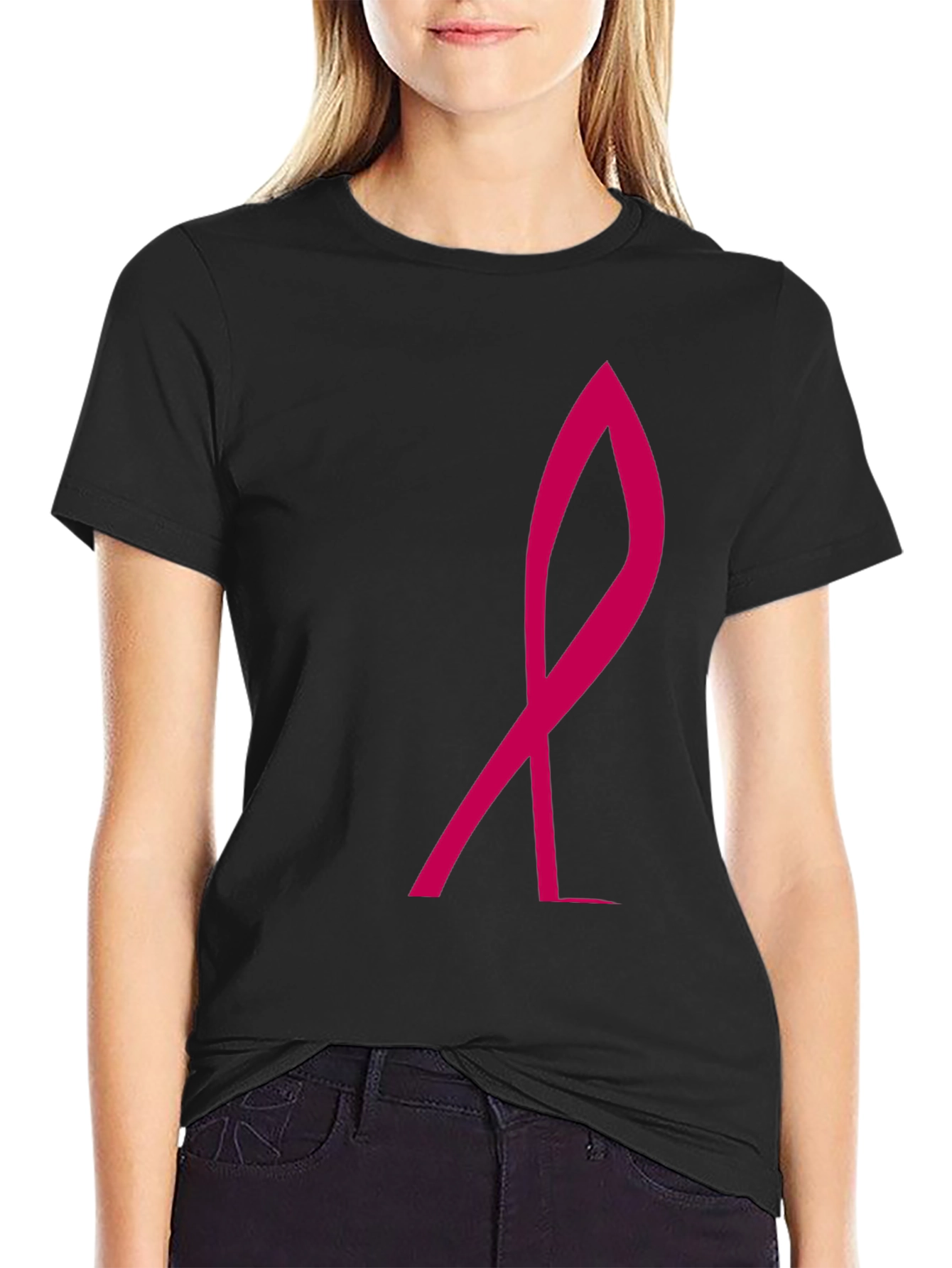 Stylish Black Tee with Pink Ribbon Graphic