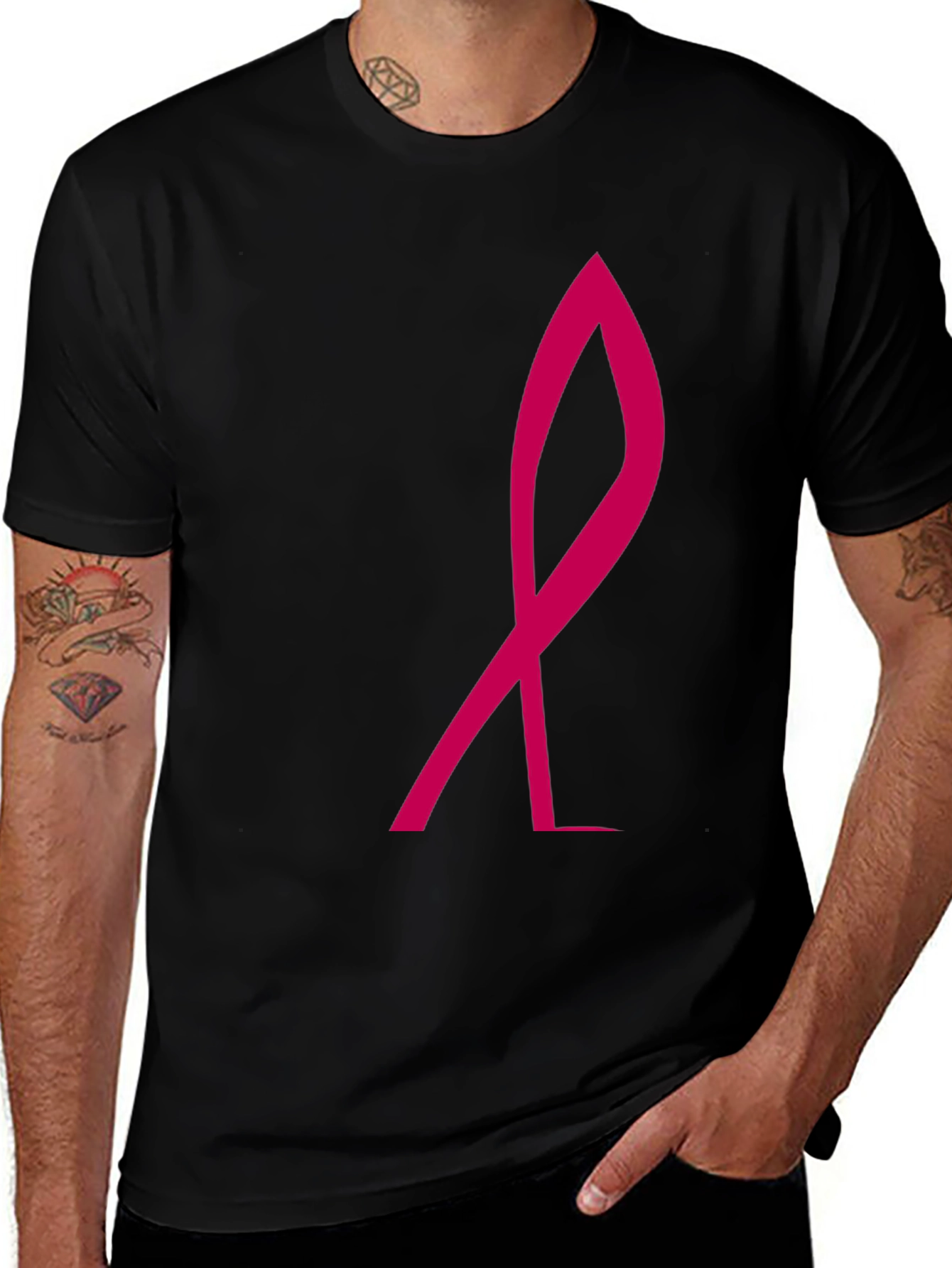 Stylish Black Tee with Pink Ribbon Graphic