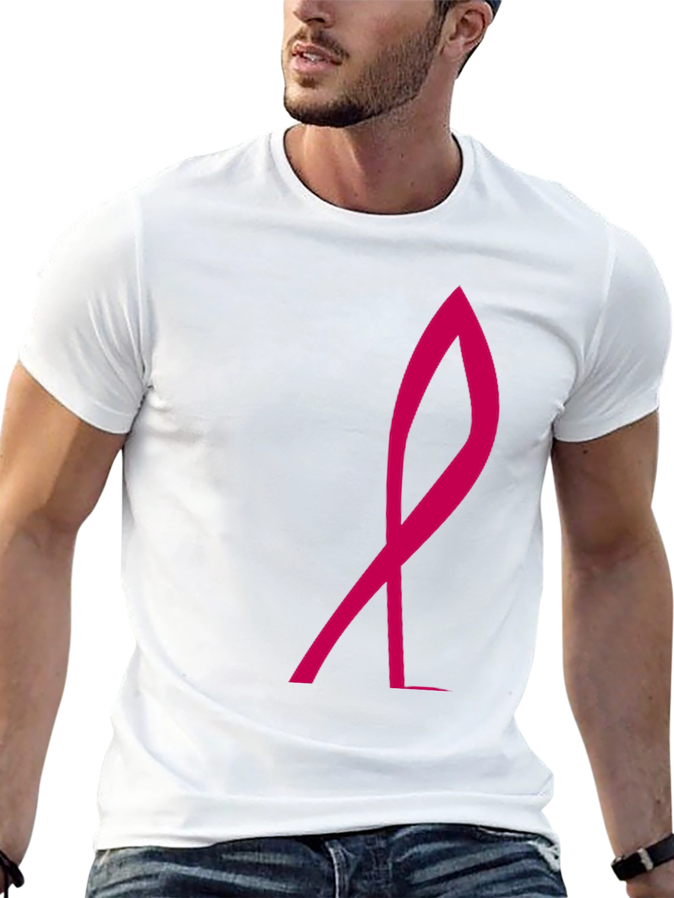 Stylish Black Tee with Pink Ribbon Graphic