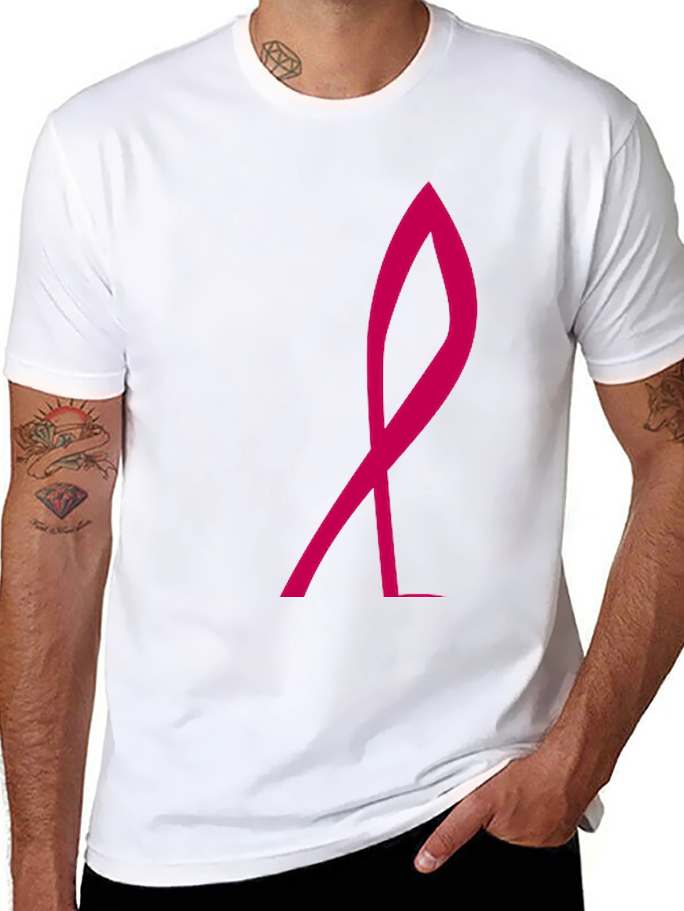 Stylish Black Tee with Pink Ribbon Graphic
