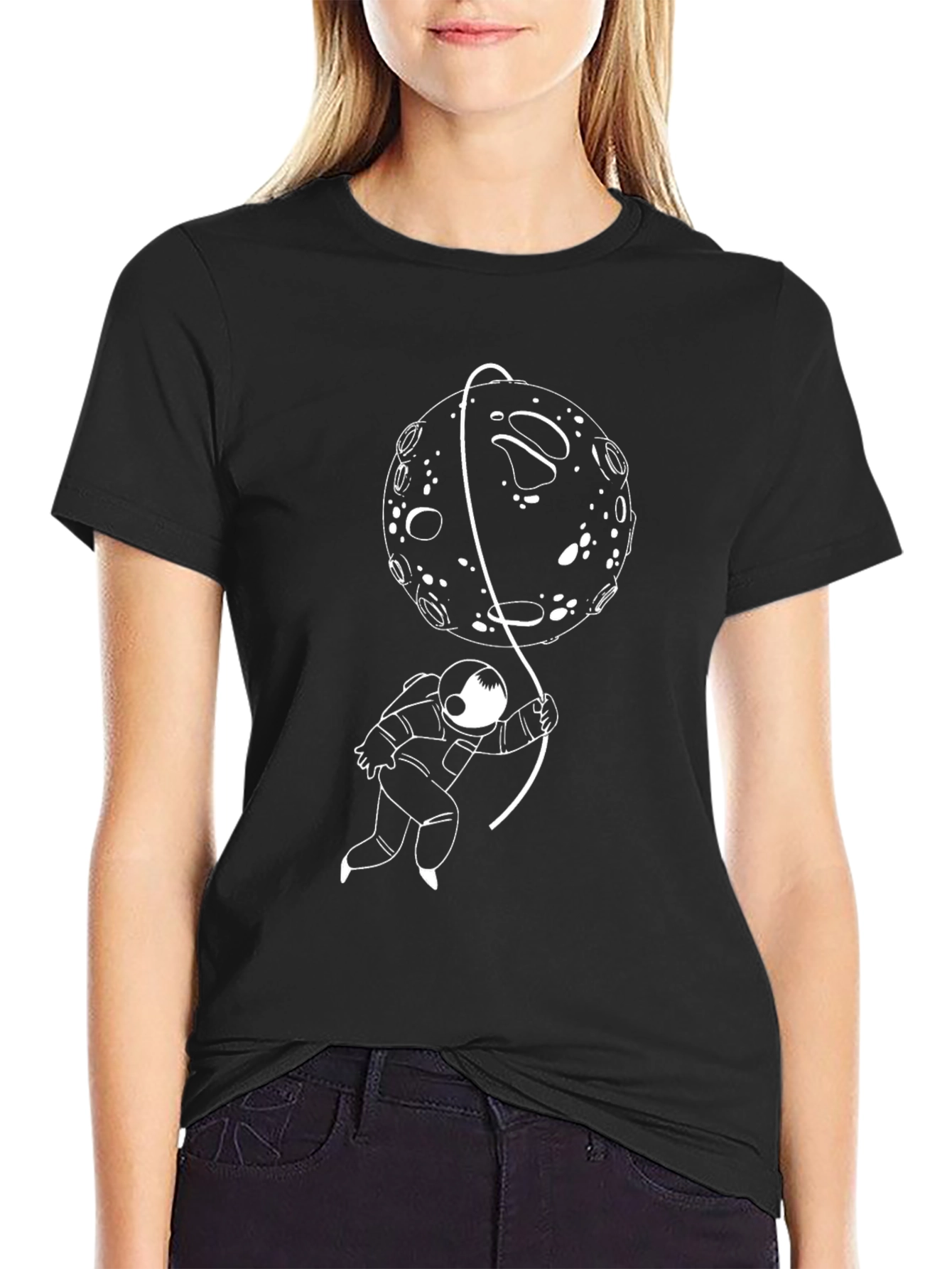 Astronaut Moon Black T-Shirt - Space Design