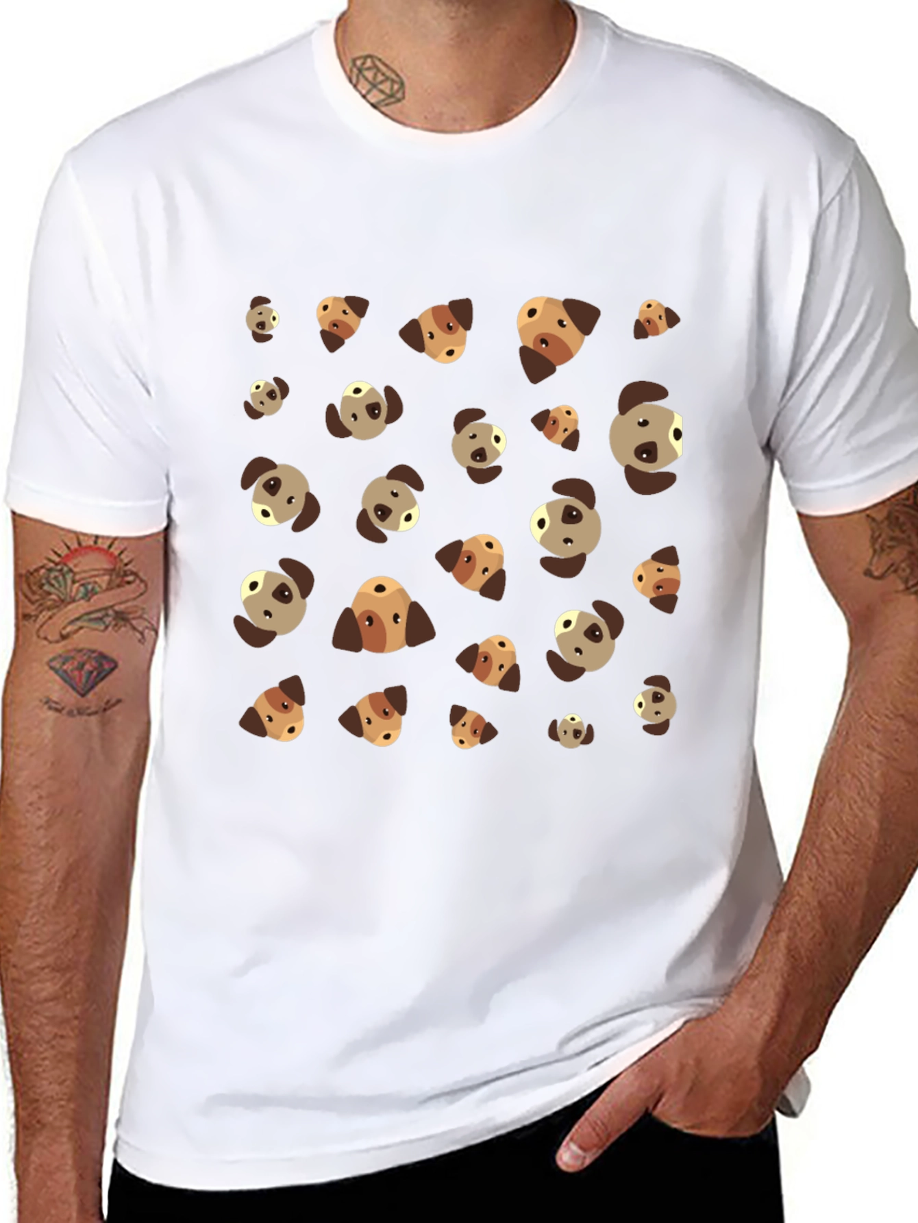 Dog Patterned Black T-Shirt