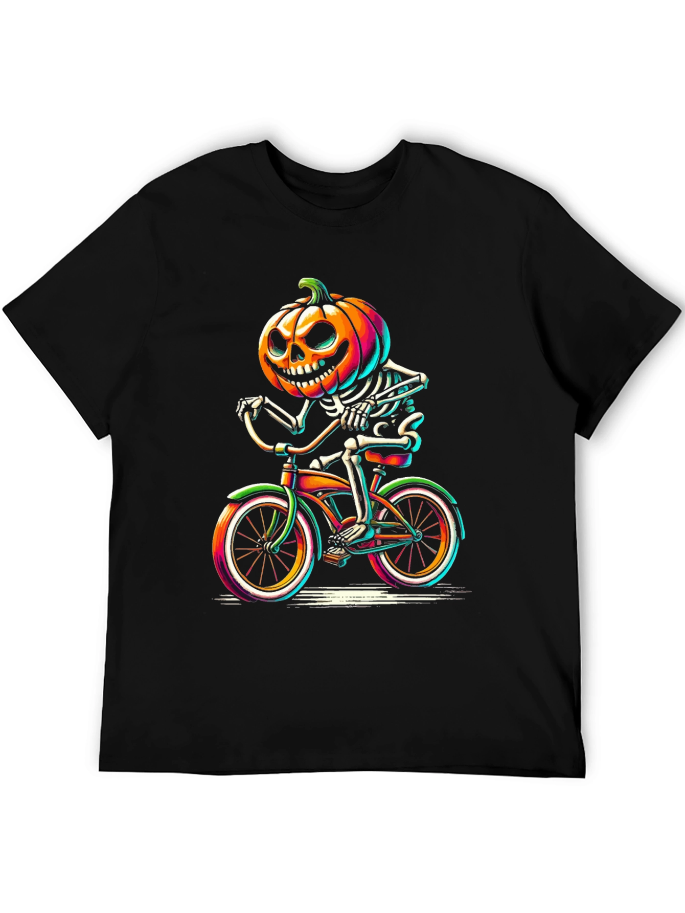 Halloween Pumpkin Skeleton Biker T-Shirt
