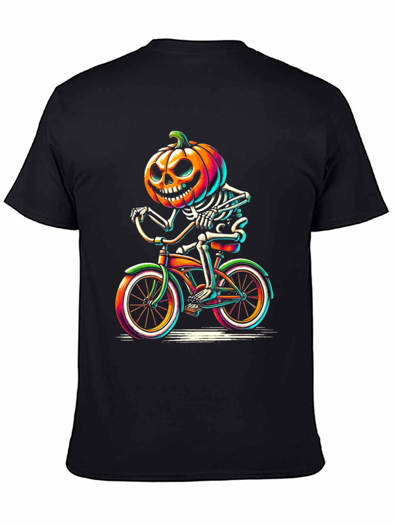 Halloween Pumpkin Skeleton Biker T-Shirt