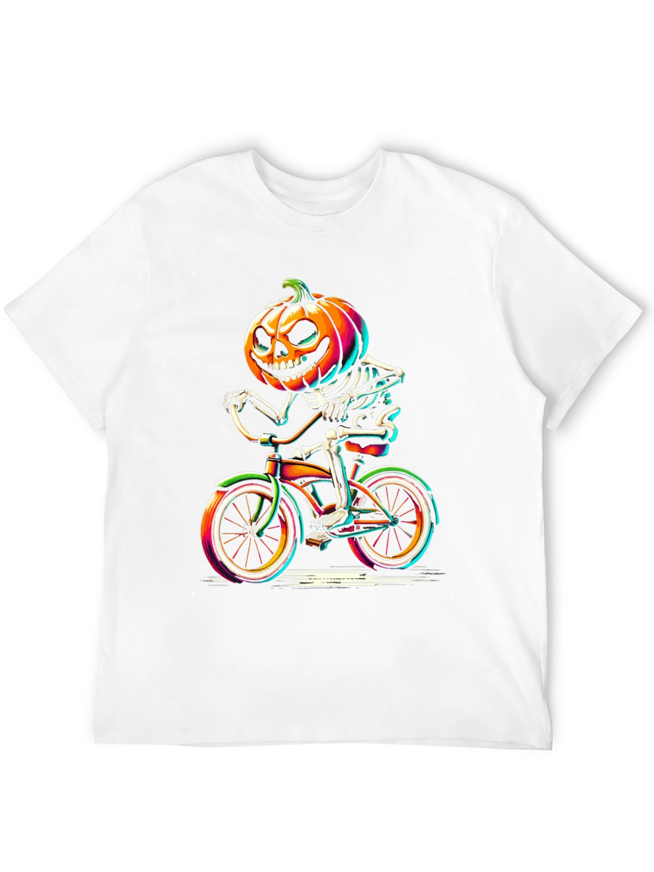 Halloween Pumpkin Skeleton Biker T-Shirt