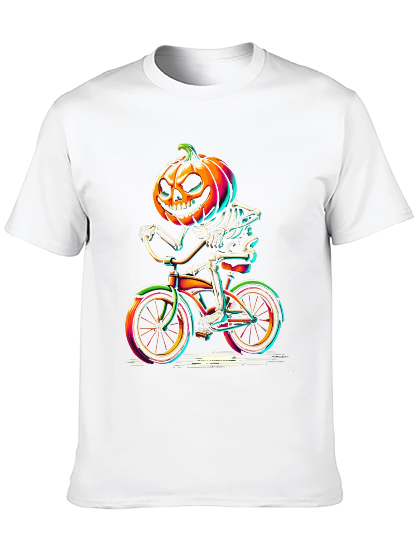 Halloween Pumpkin Skeleton Biker T-Shirt