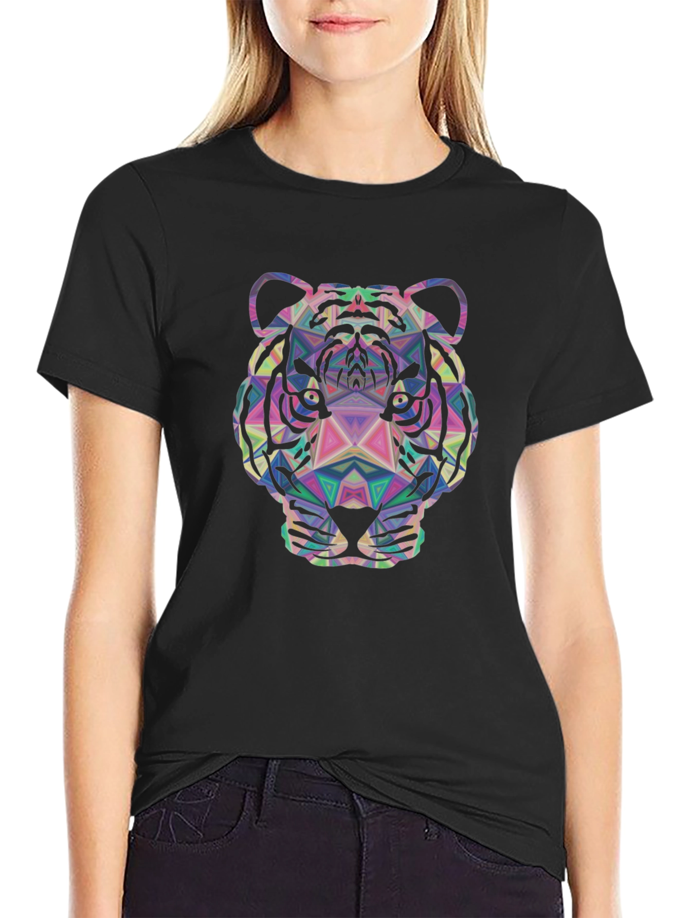 Geometric Tiger Graphic Tee - Stylish Mens Black T-Shirt