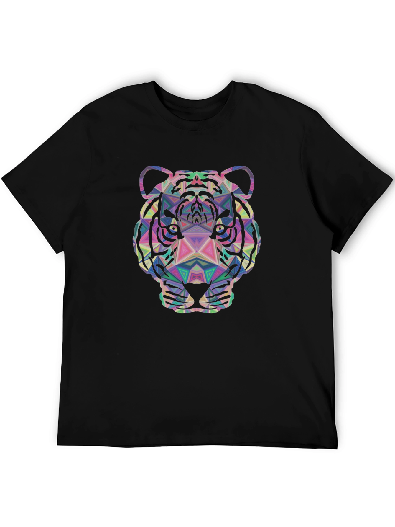 Geometric Tiger Graphic Tee - Stylish Mens Black T-Shirt